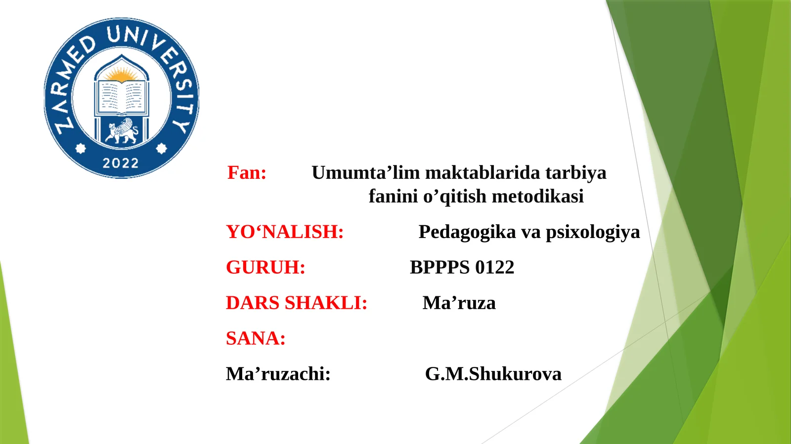 Umumta’lim maktablarida tarbiya fanini o‘qitish metodikasi