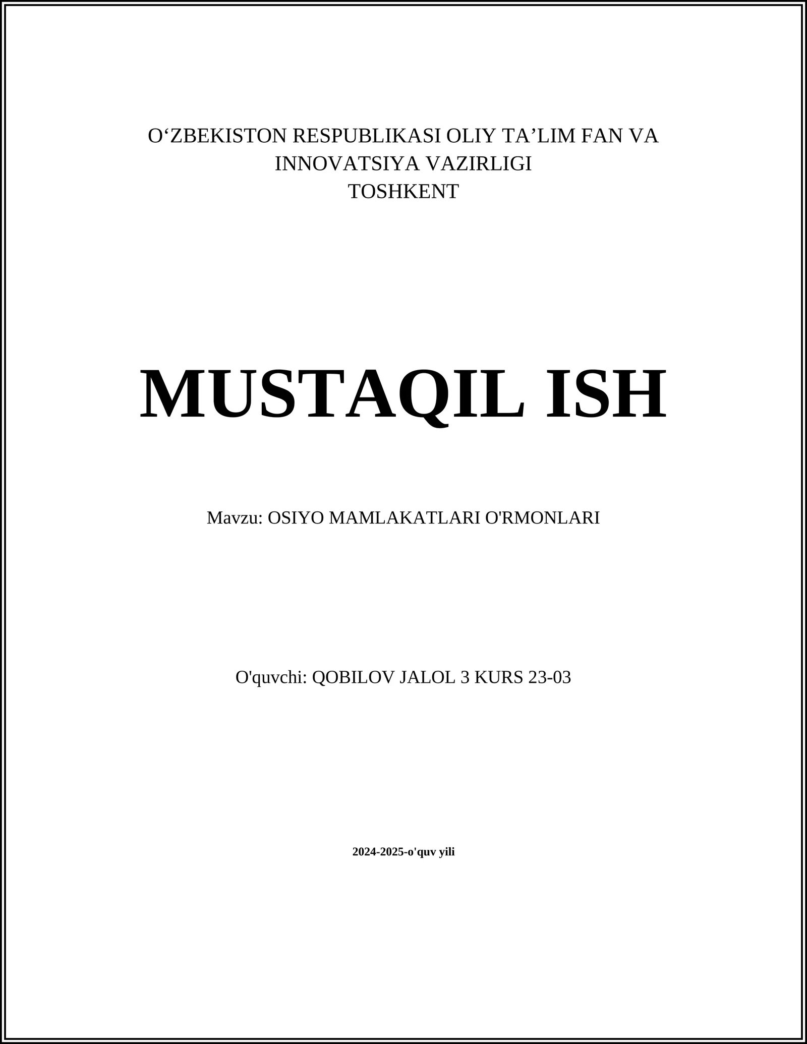 OSIYO MAMLAKATLARI O'RMONLARI