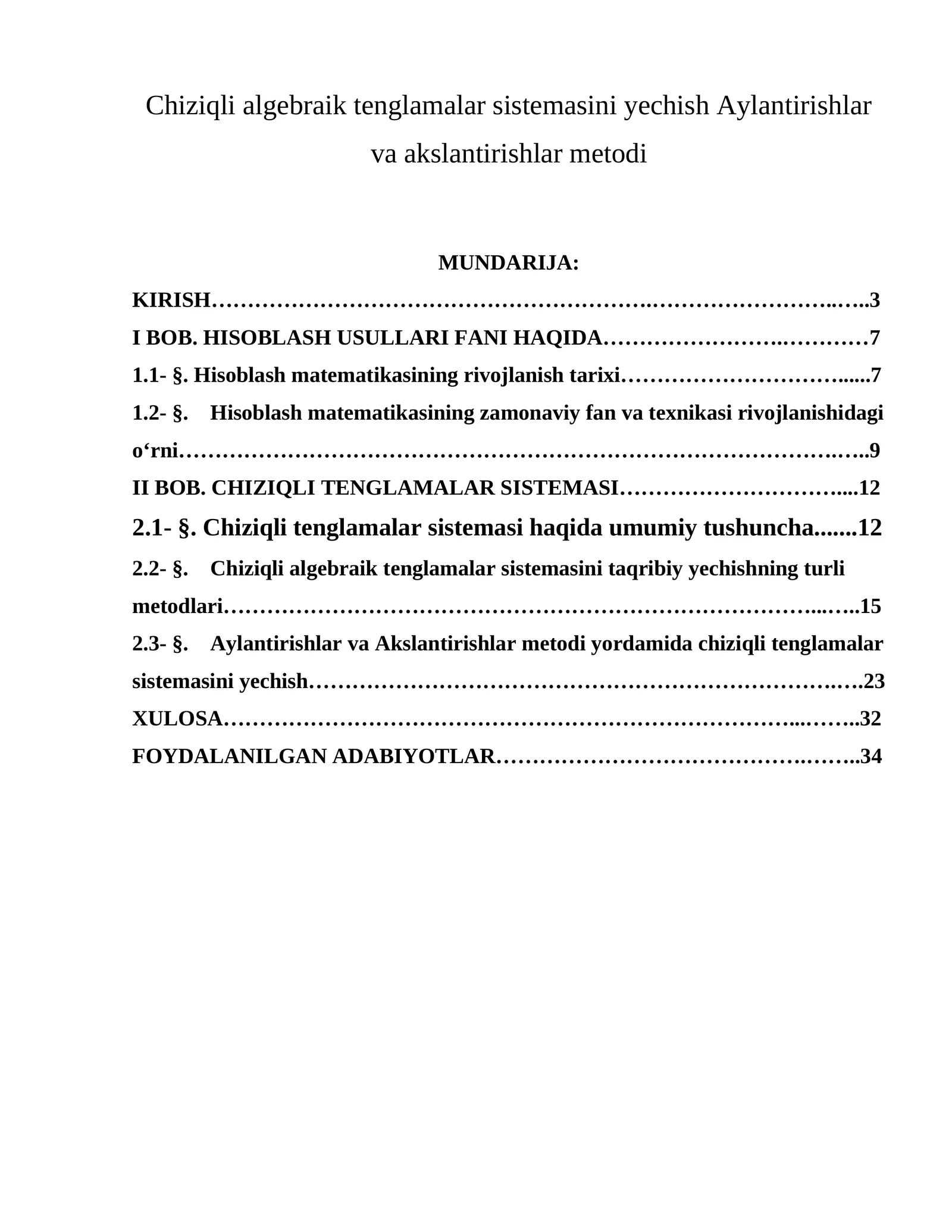 Chiziqli algebraik tenglamalar sistemasini yechish Aylantirishlar va akslantirishlar metodi