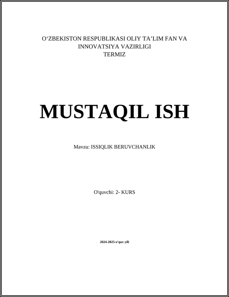 ISSIQLIK BERUVCHANLIK