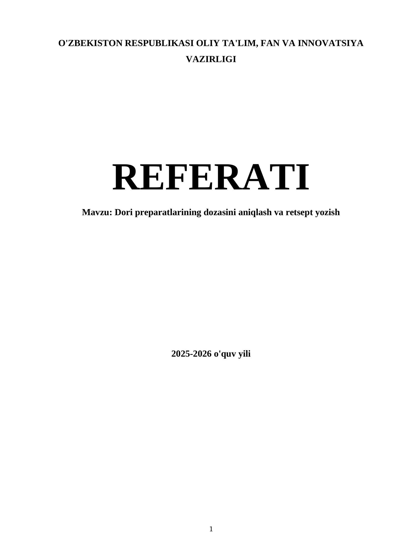 Dori preparatlarining dozasini aniqlash va retsept yozish