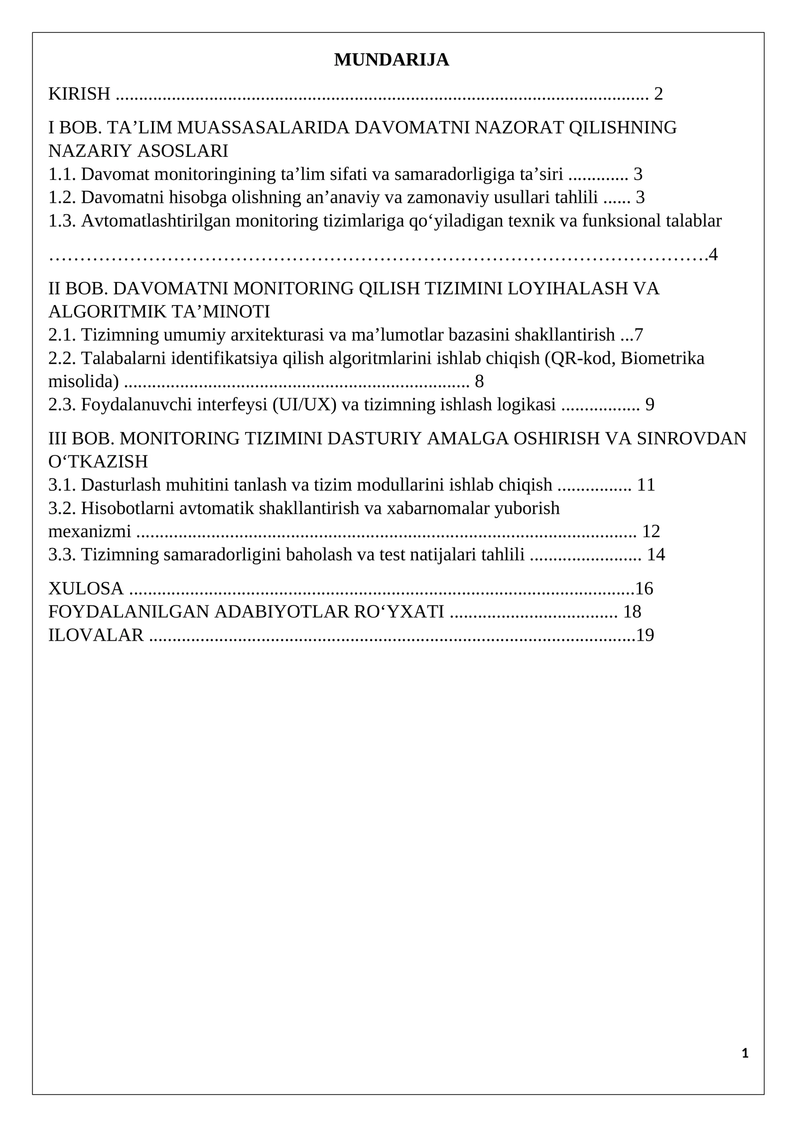 Ta'lim muassalar talabalar davomatini monitoring qilish tizimi