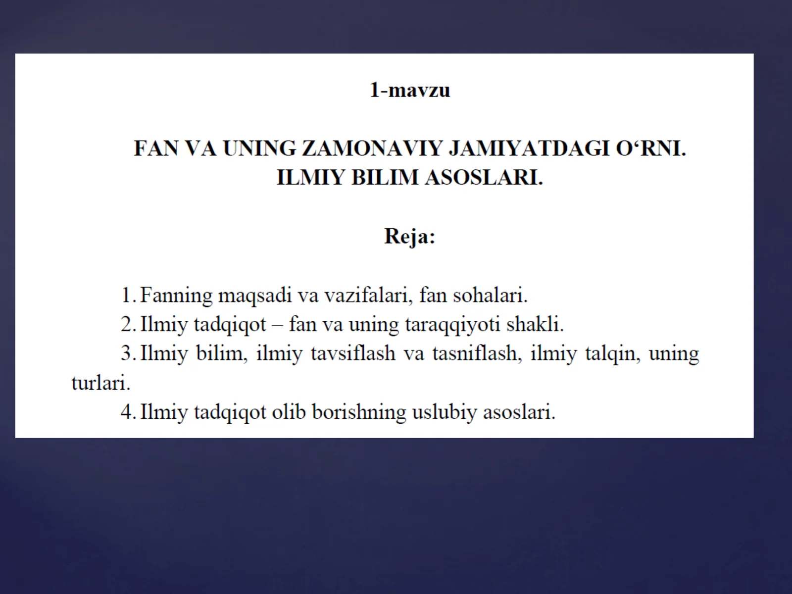 Fan–Dunyo haqida gilamlar tizimi