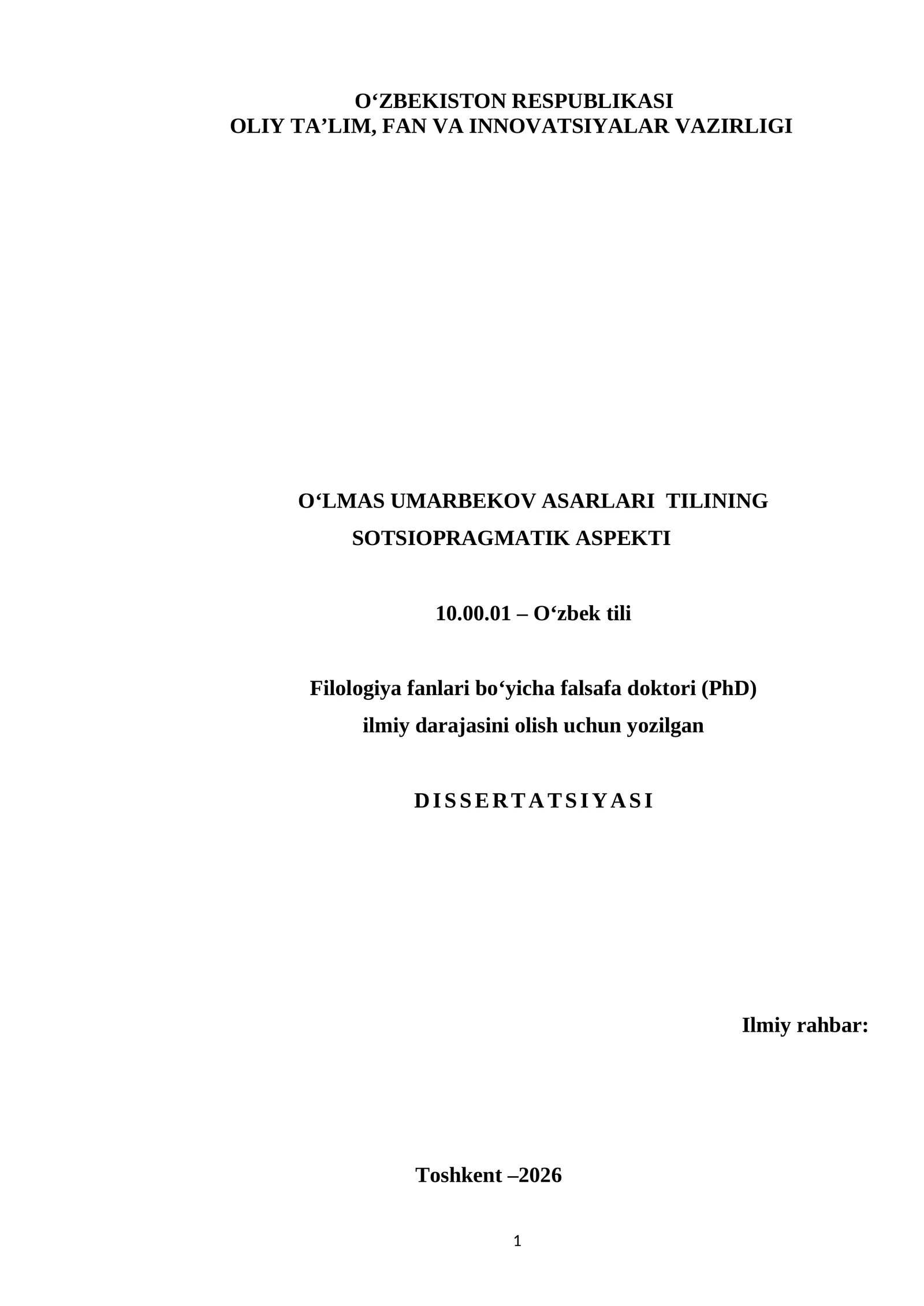O‘LMAS UMARBEKOV ASARLARI TILINING SOTSIOPRAGMATIK ASPEKTI Dissertatsiya