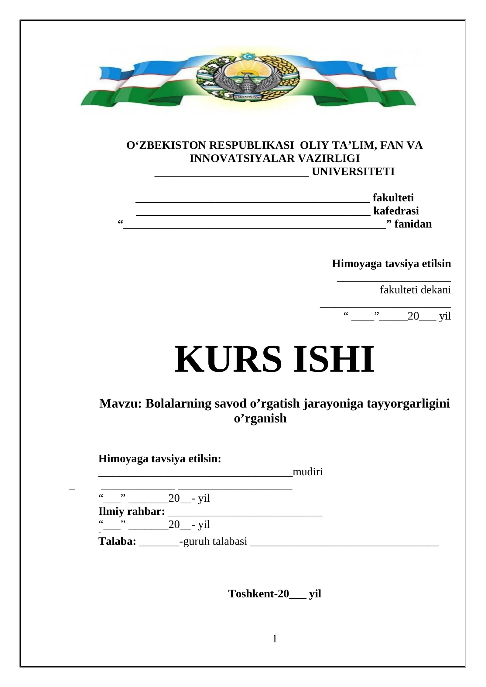Bolalarining savod o'rgatish jarayoniga tayyorgarligini o'rganish