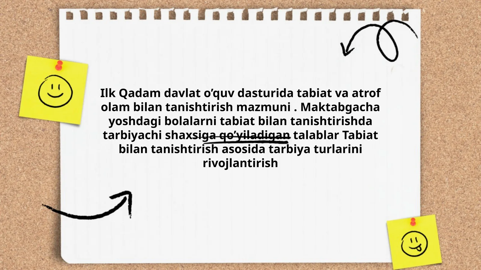 Ilk Qadam davlat o’quv dasturida tabiat va atrof olam bilan tanishtirish mazmuni