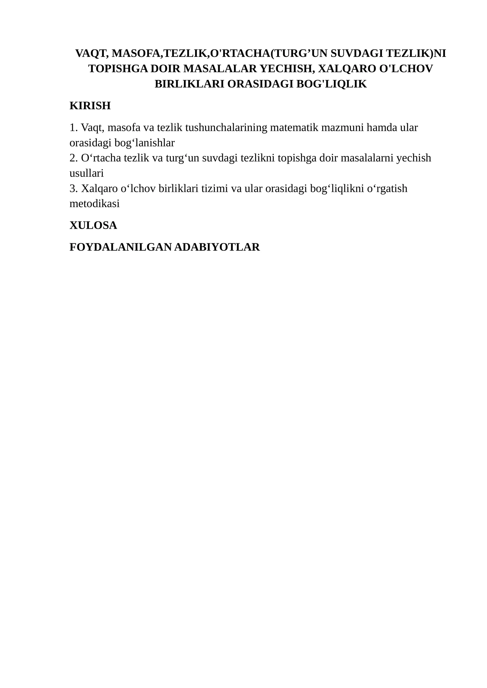 Masofa, tezlik, vaqt