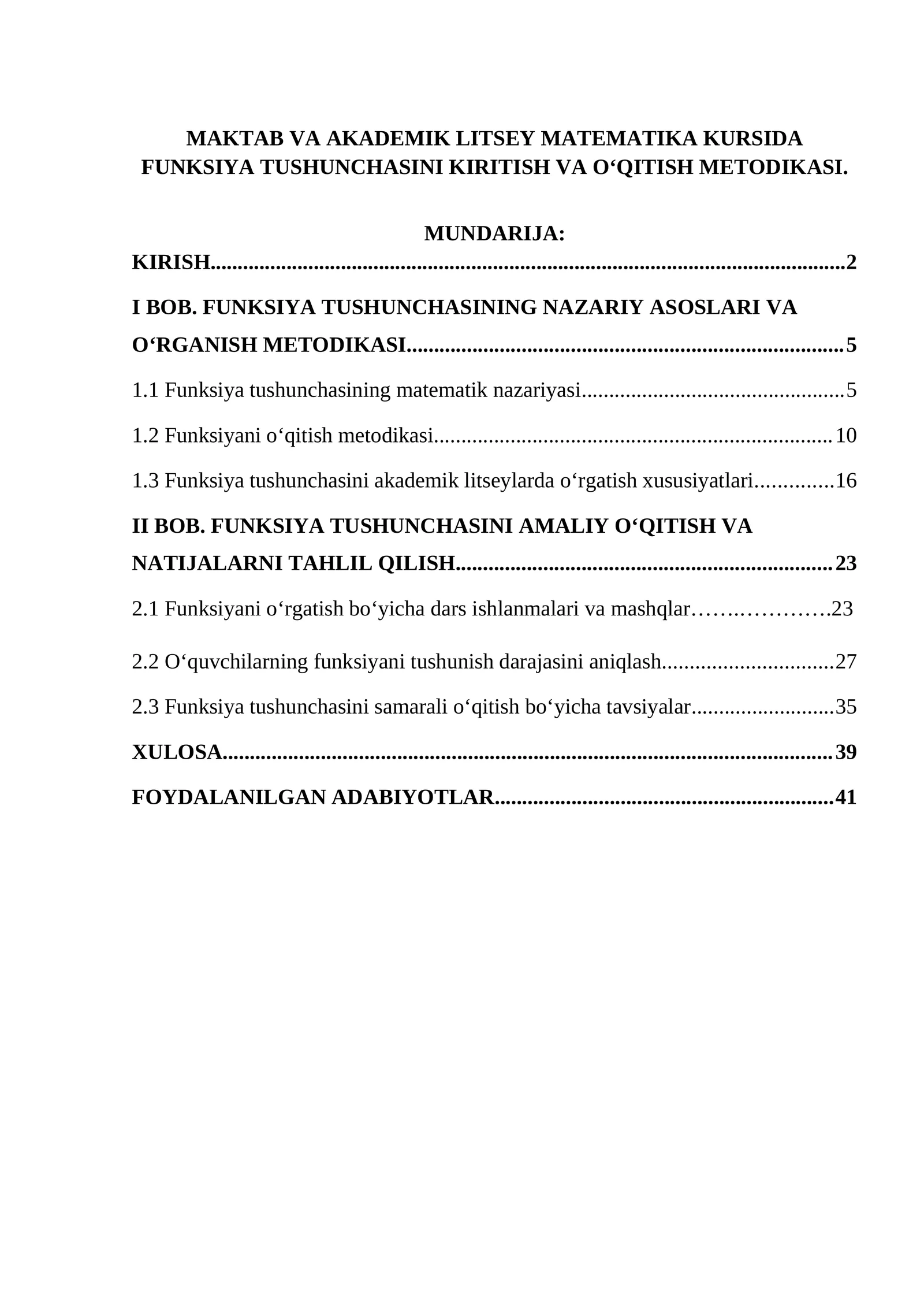 MAKTAB VA AKADEMIK LITSEY MATEMATIKA KURSIDA FUNKSIYA TUSHUNCHASINI KIRITISH VA O‘QITISH METODIKASI
