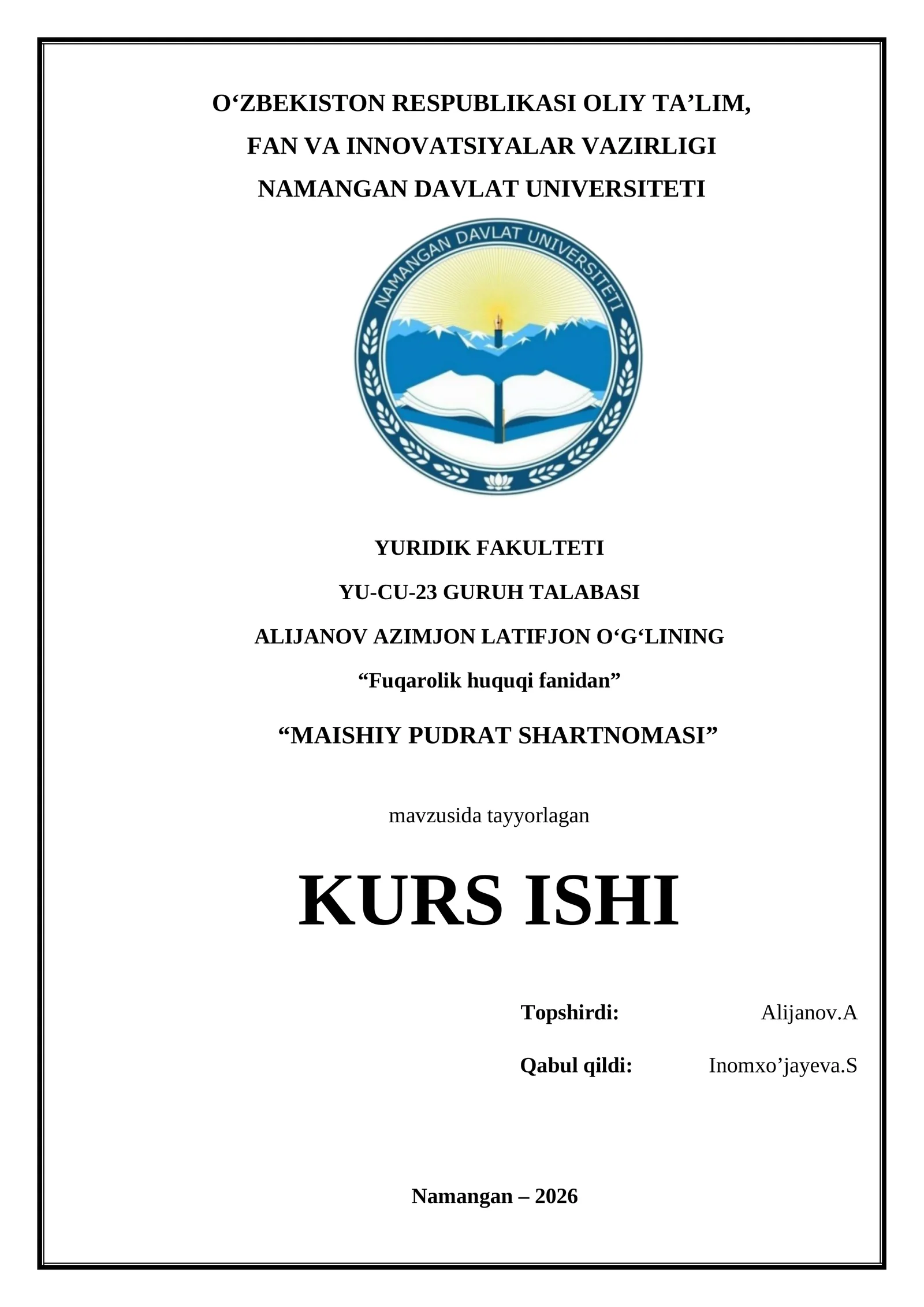 MAISHIY PUDRAT SHARTNOMASI