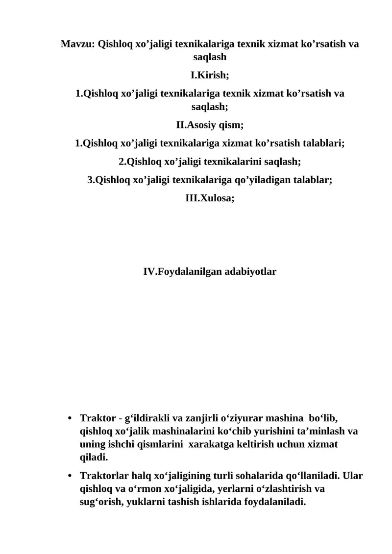 Traktor - g‘ildirakli va zanjirli o‘ziyurar mashina