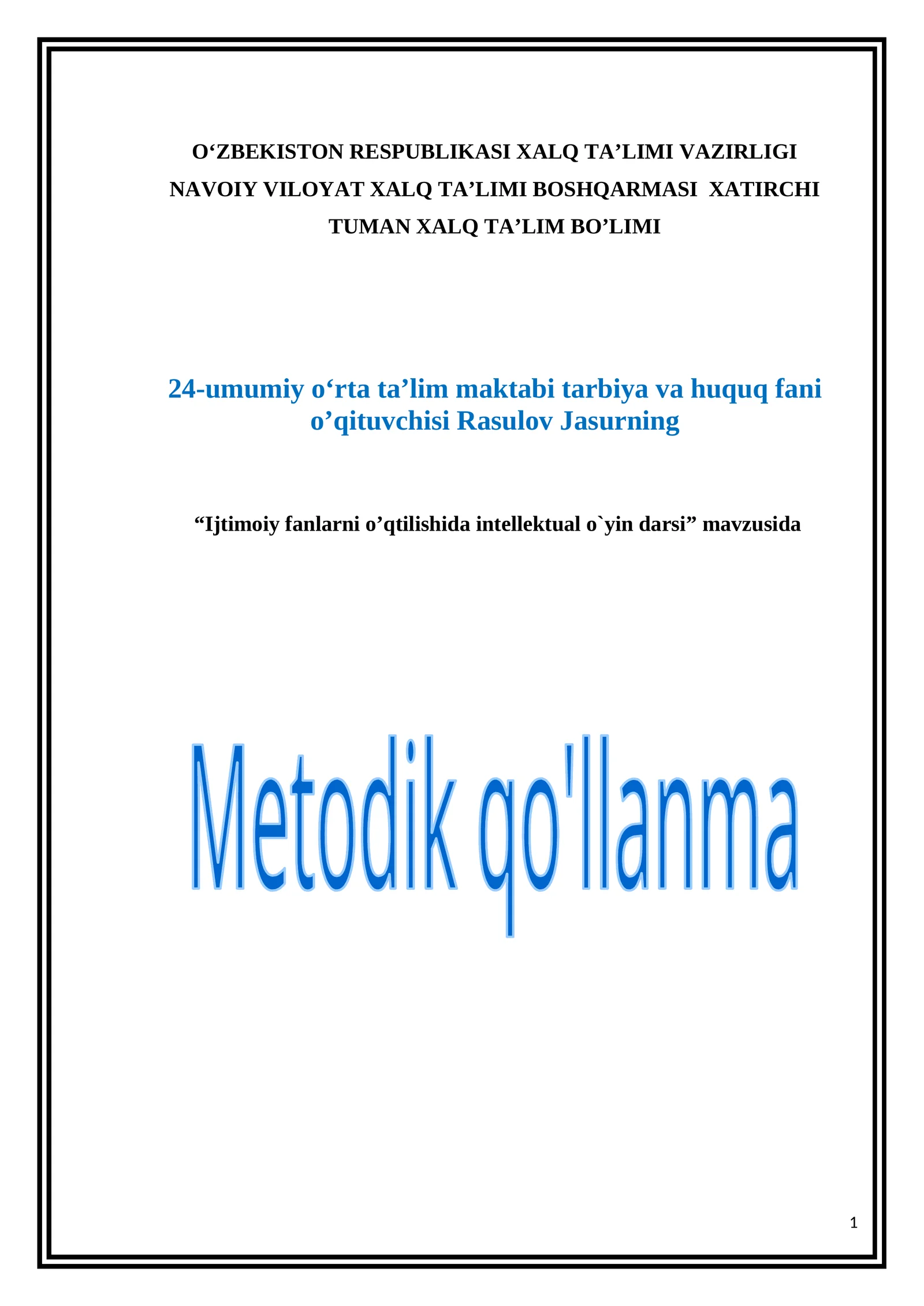 8-sinf Huquqshunoslik fanidan O'zbekiston Respublikasi Prezidenti dars ishlanma