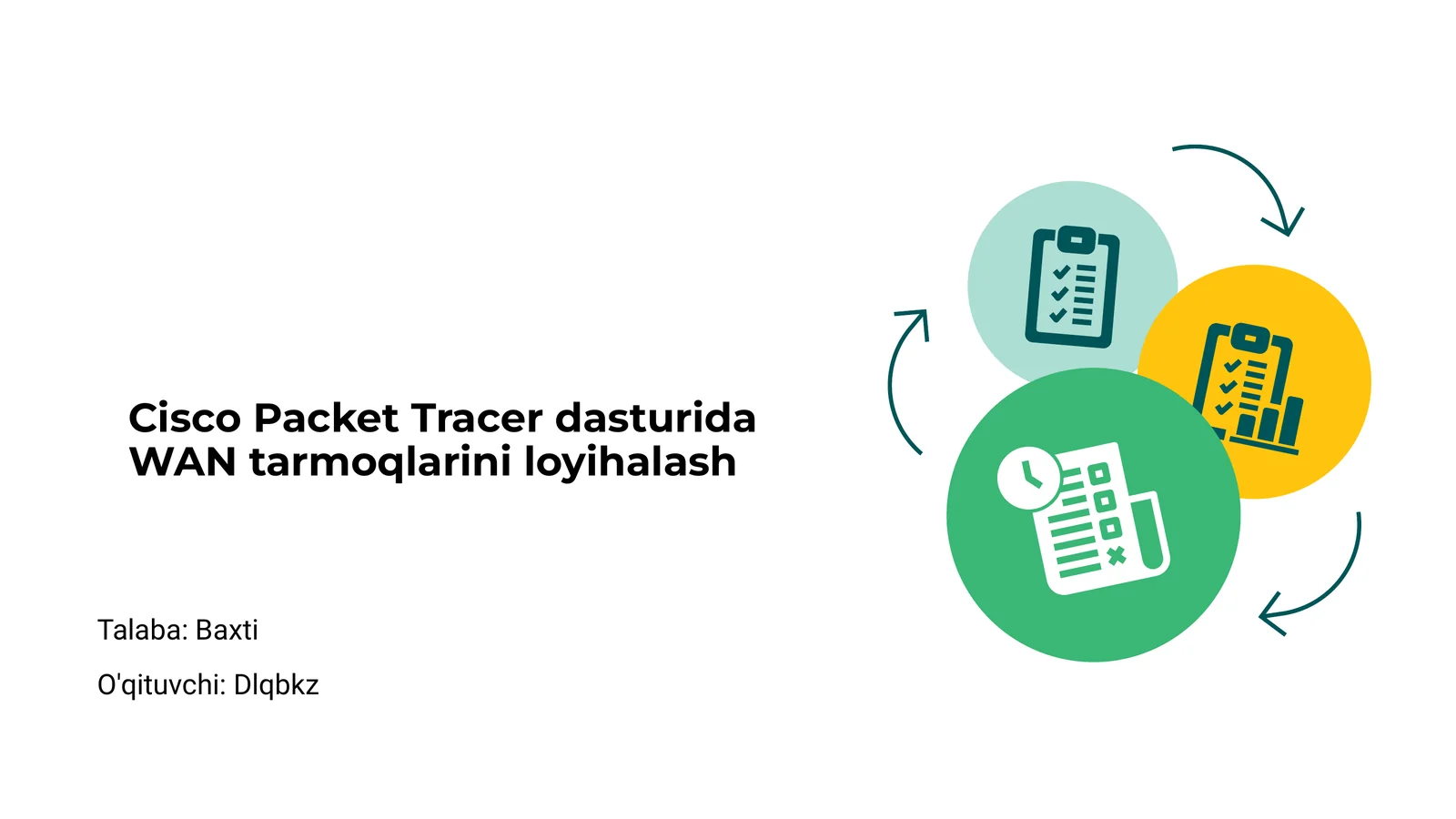Cisco Packet Tracer dasturida WAN tarmoqlarini loyihalash