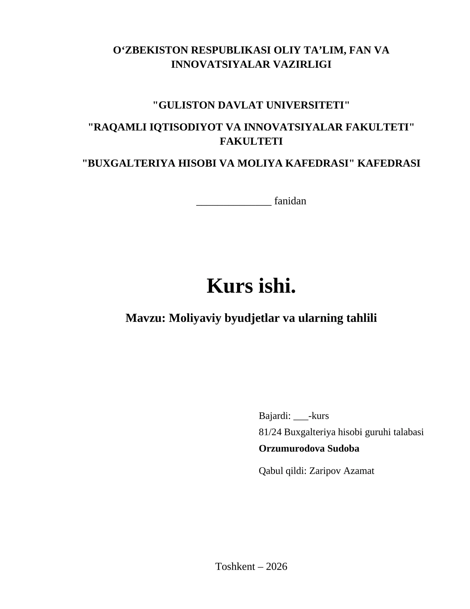 Moliyaviy byudjetlar va ularning tahlili