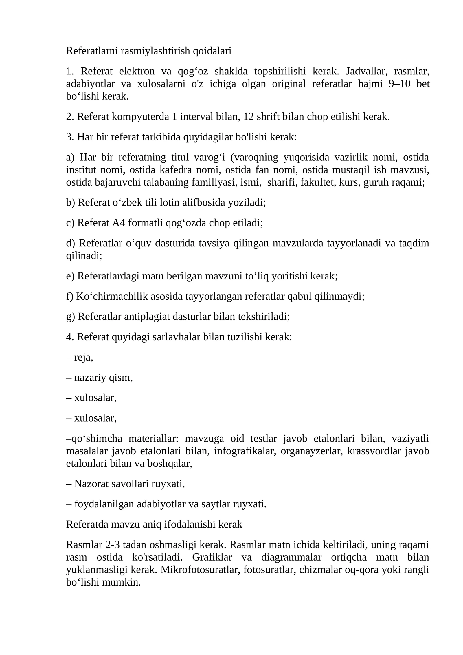 Referatlarni rasmiylashtirish qoidalari