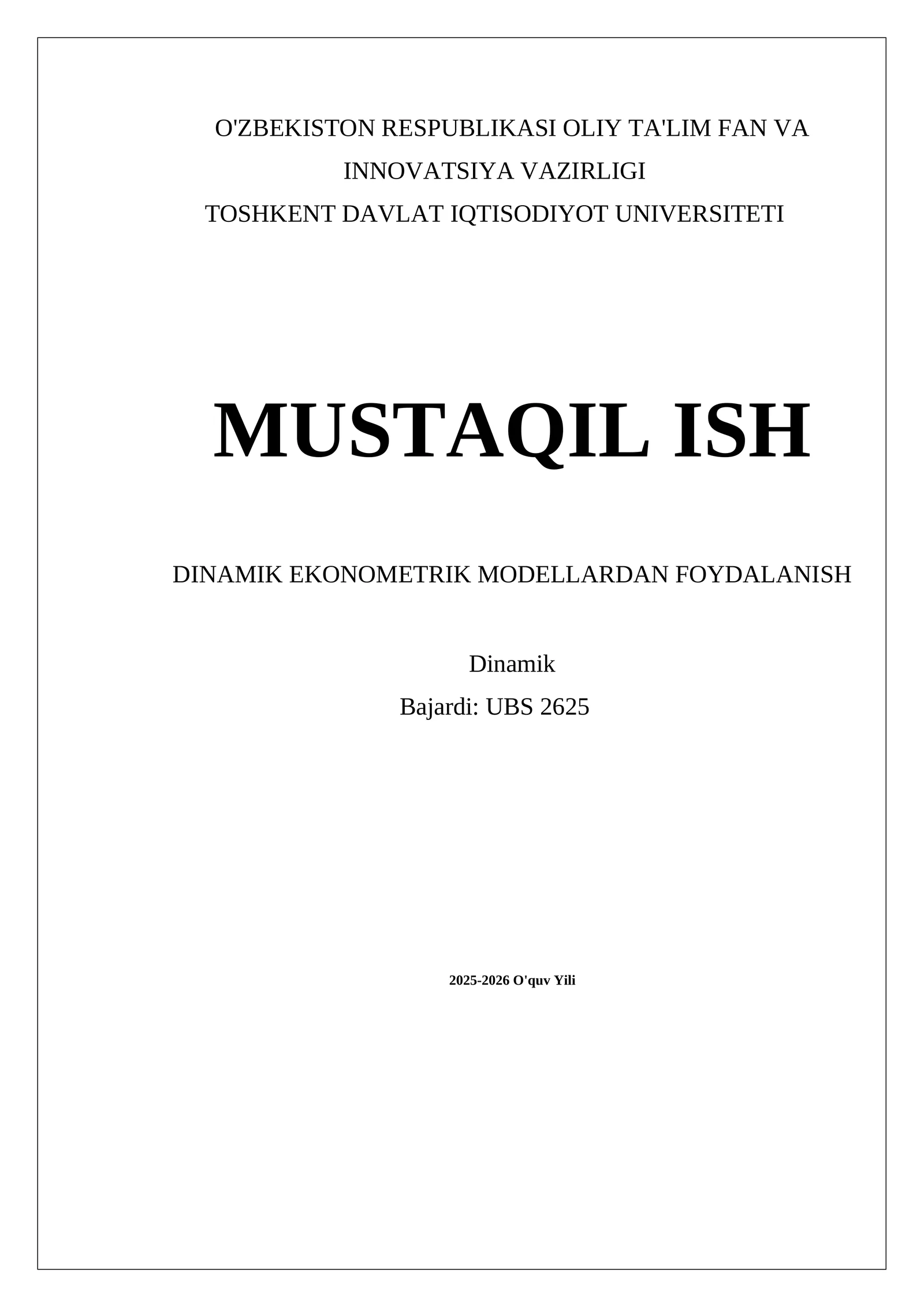 Dinamik Ekonometrik Modellardan Foydalanish