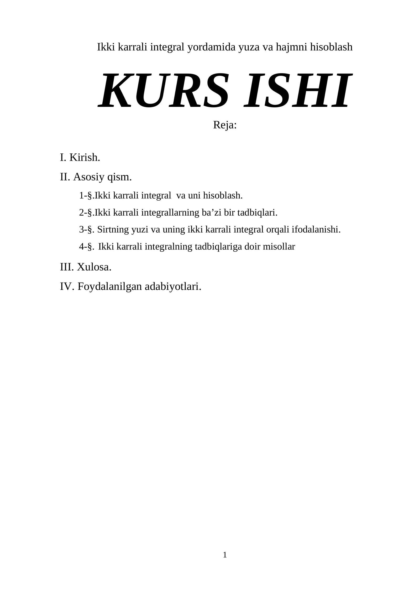 Ikki karrali integral yordamida yuza va hajmni hisoblash