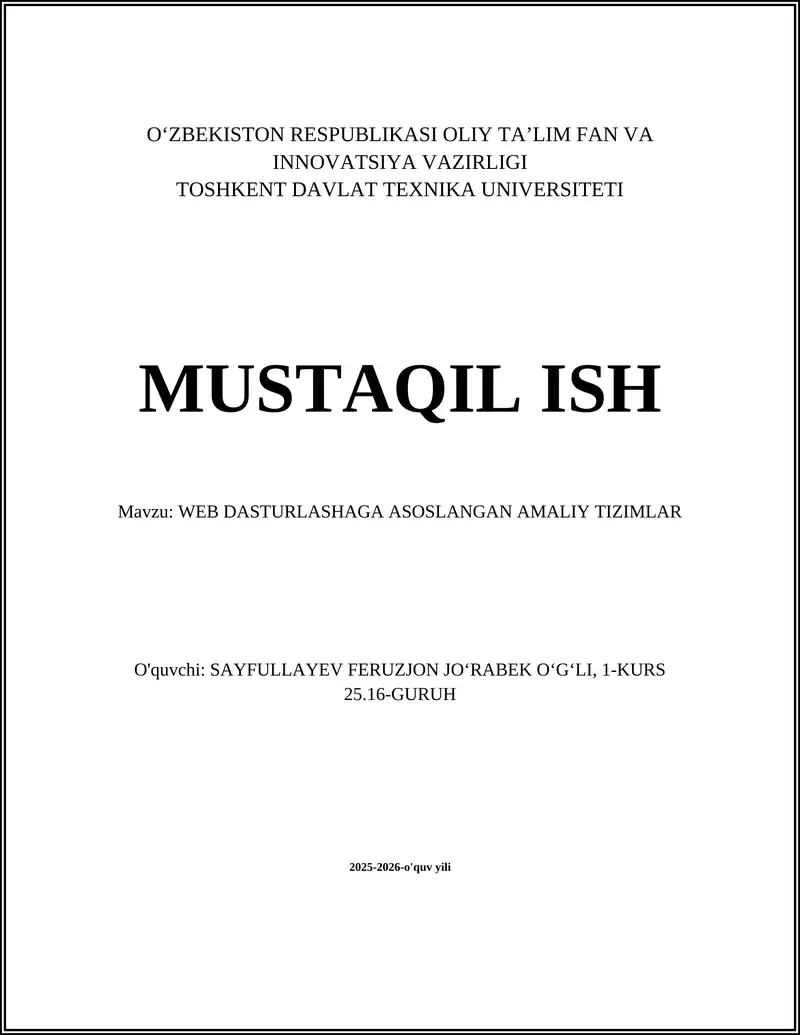 Interaktiv frontend tizimlari (HTML, CSS, JavaScript)