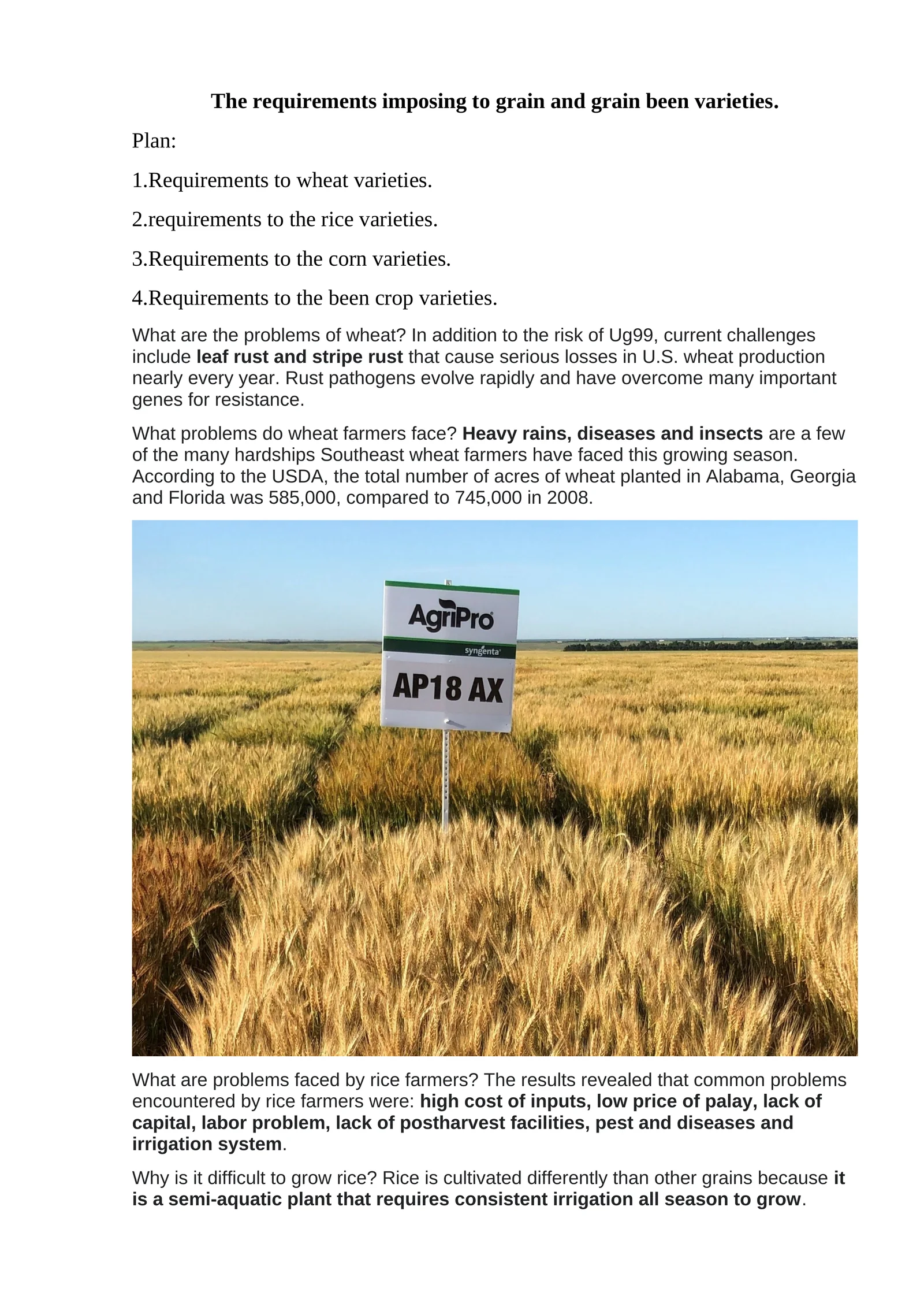 Mavzu: Issues with Grain Varieties
