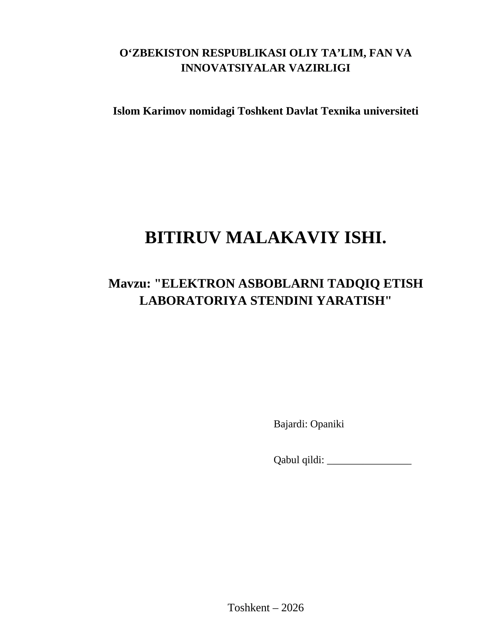 Elektron asboblarni tadqiq etish laboratoriya stendini yaratish