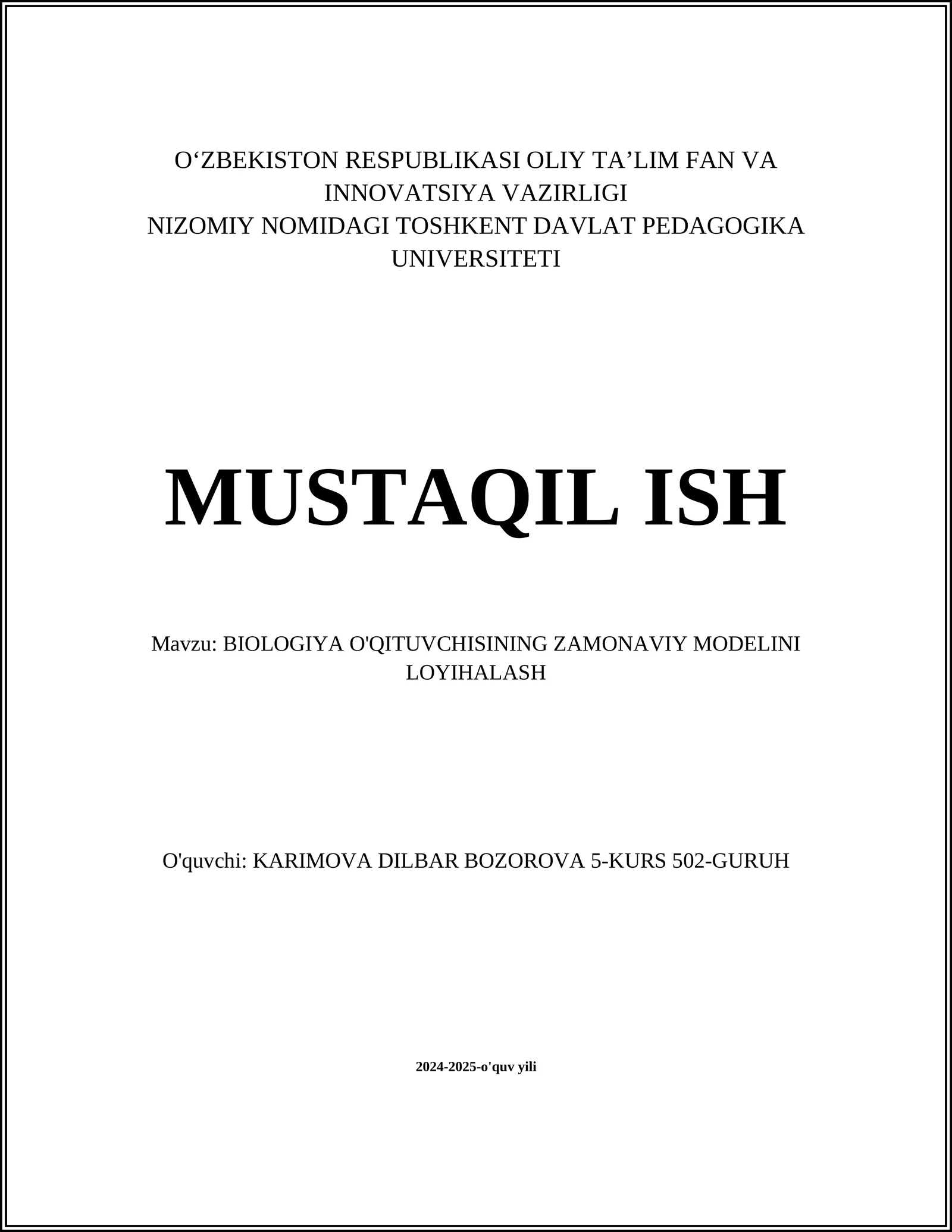 BIOLOGIYA O'QITUVCHISINING ZAMONAVIY MODELINI LOYIHALASH