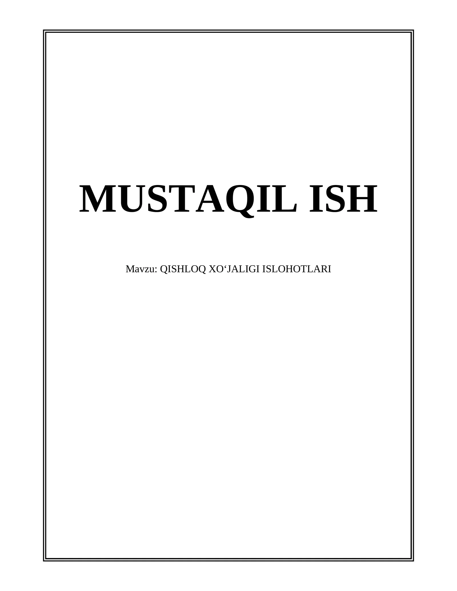 QISHLOQ XOʻJALIGI ISLOHOTLARI