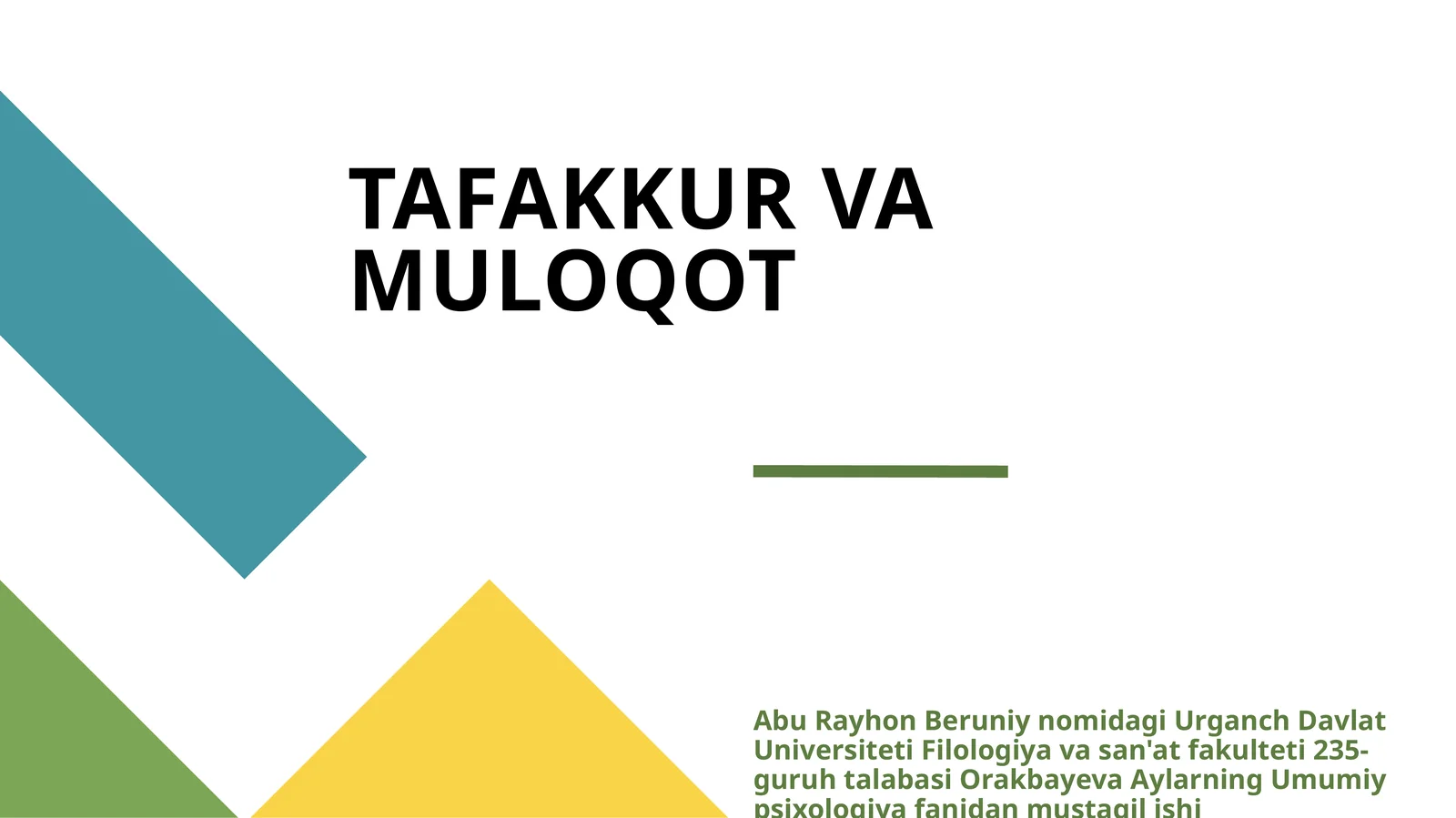 TAFAKKUR VA MULOQOT