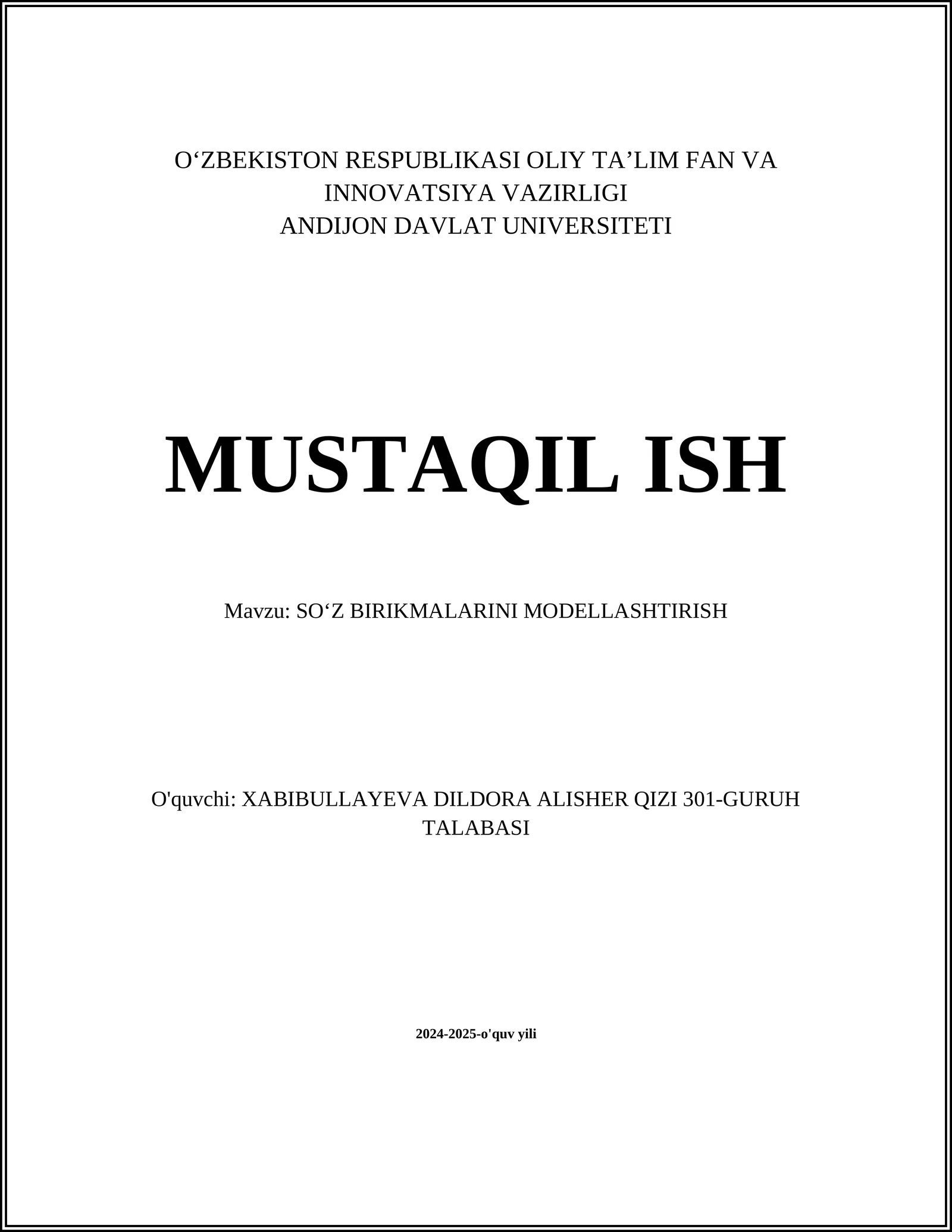 SOʻZ BIRIKMALARINI MODELLASHTIRISH