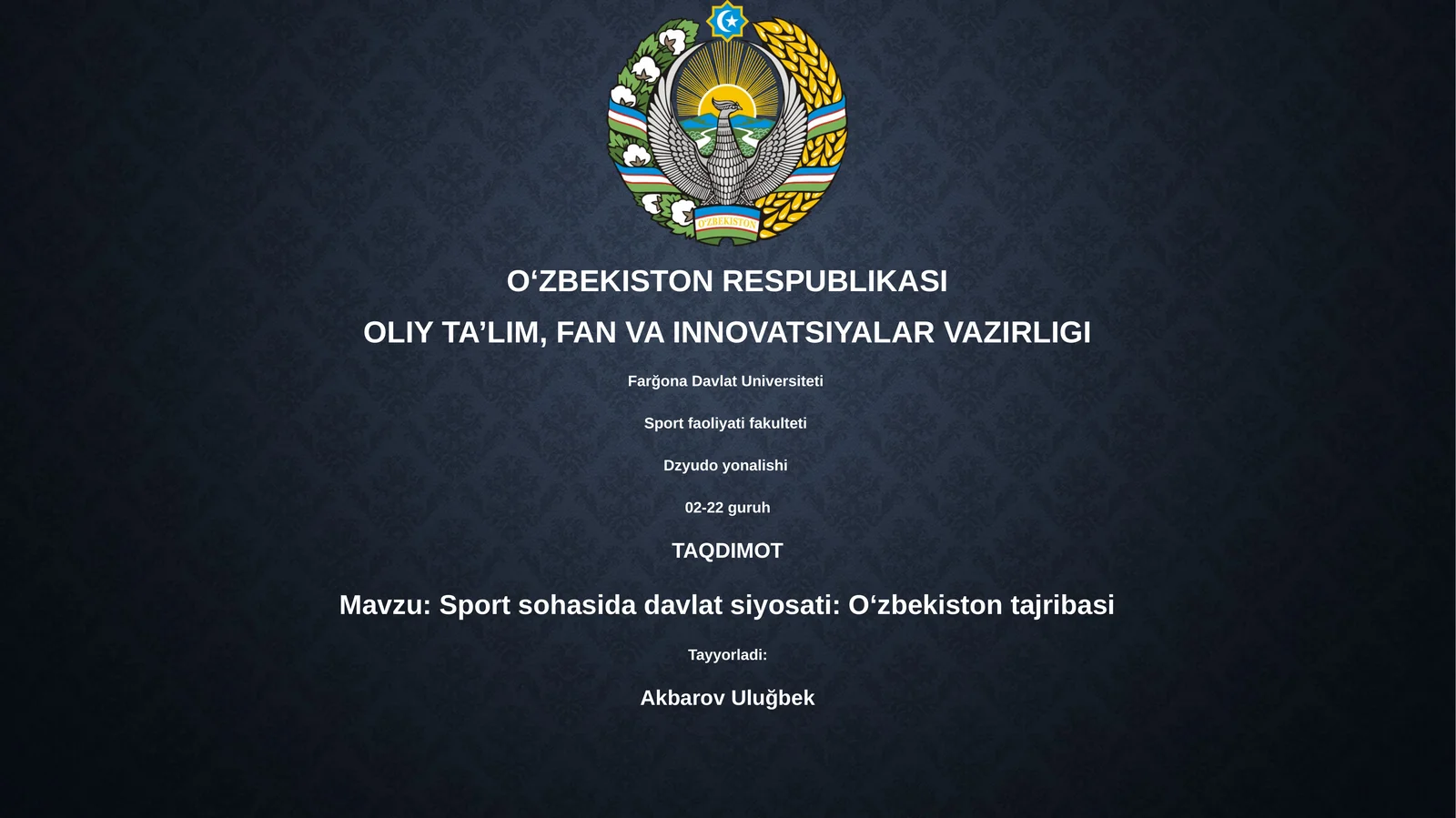 Sport sohasida davlat siyosati: Oʻzbekiston tajribasi