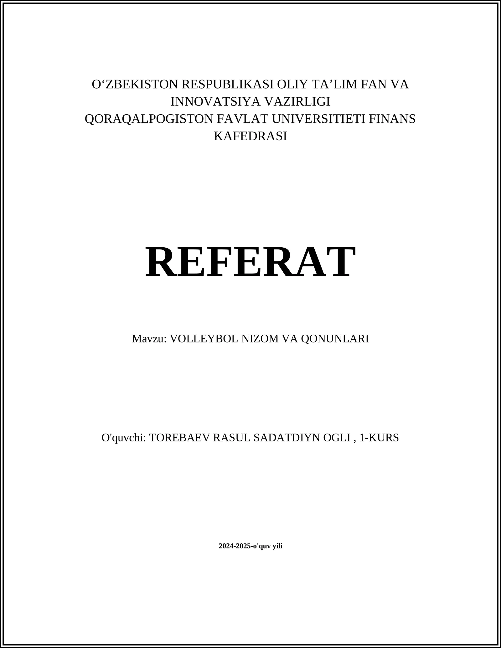 VOLLEYBOL NIZOM VA QONUNLARI