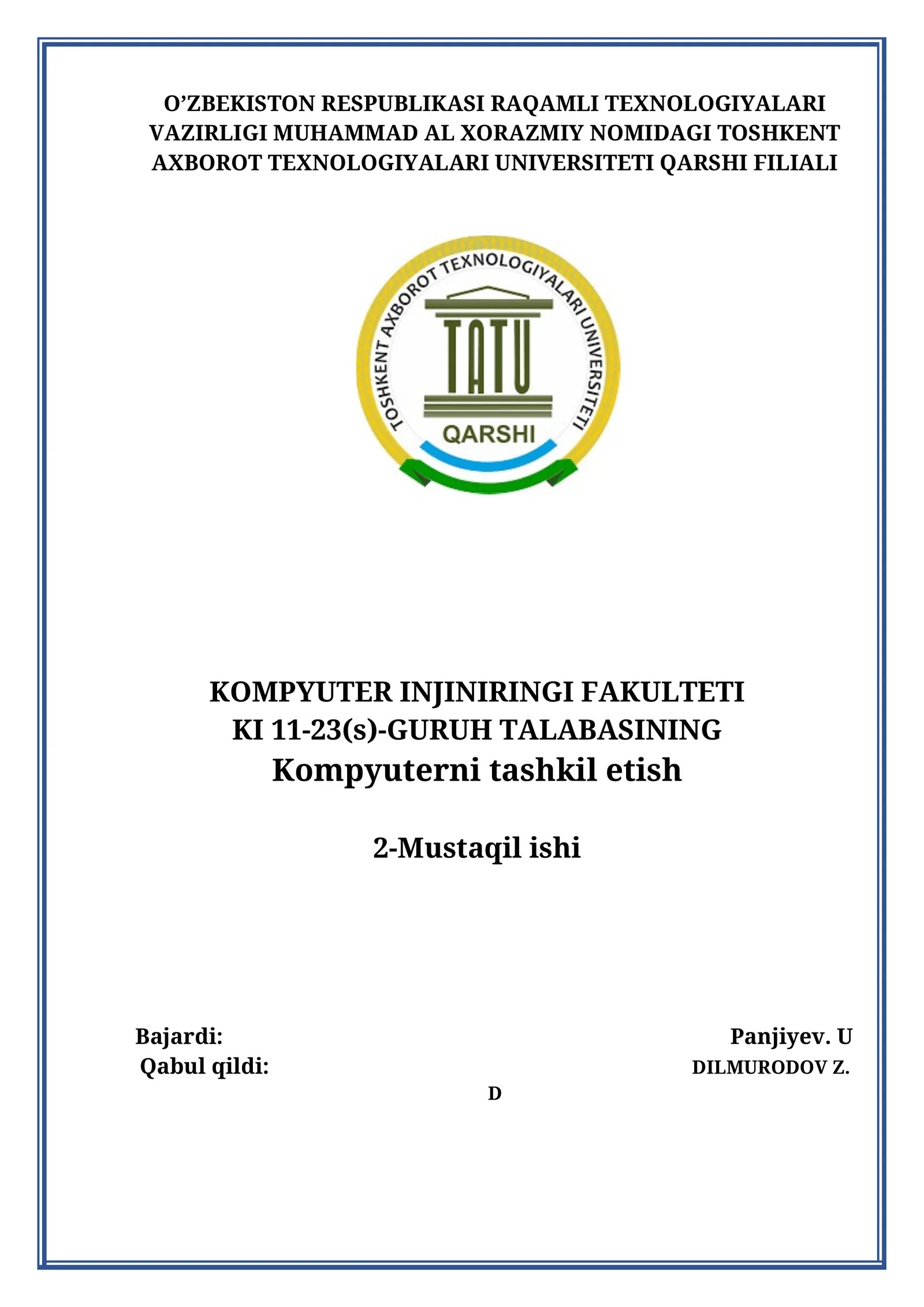 Kompyuterni tashkil etish