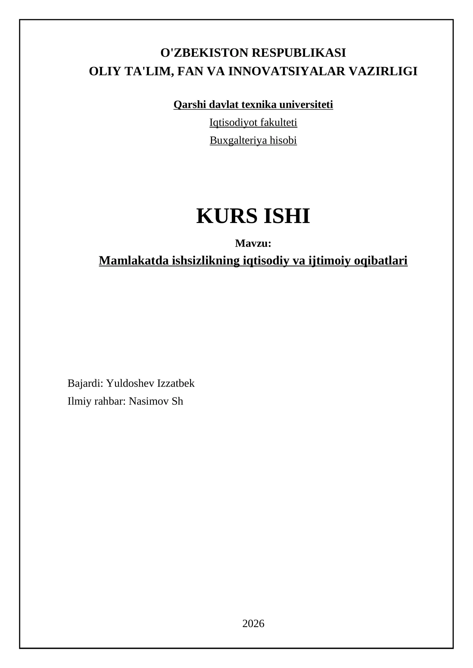 Mamlakatda ishsizlikning iqtisodiy va ijtimoiy oqibatlari