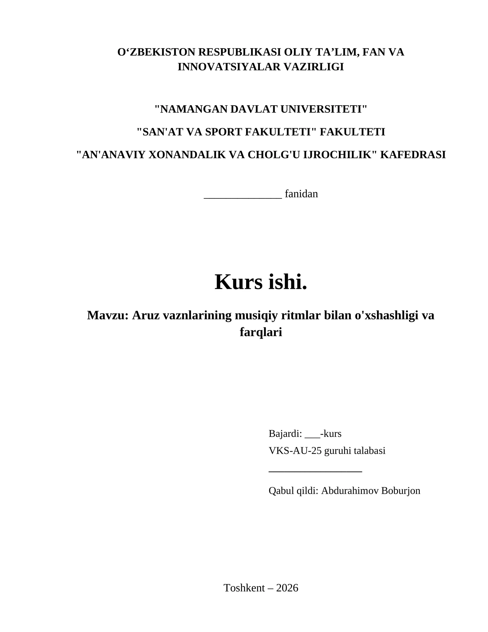 Aruz vaznlarining musiqiy ritmlar bilan o'xshashligi va farqlari