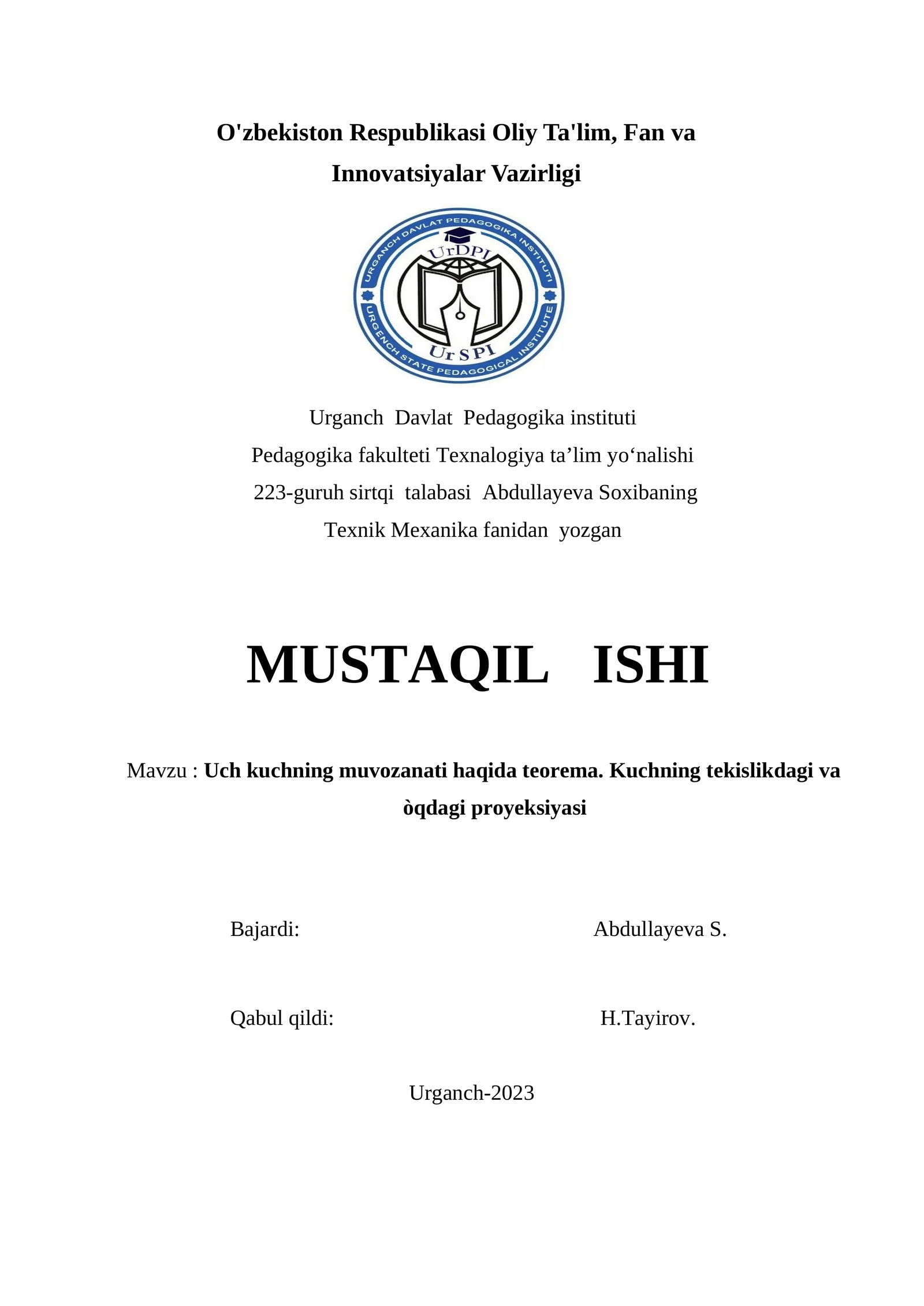 Uch kuchning muvozanati haqida teorema