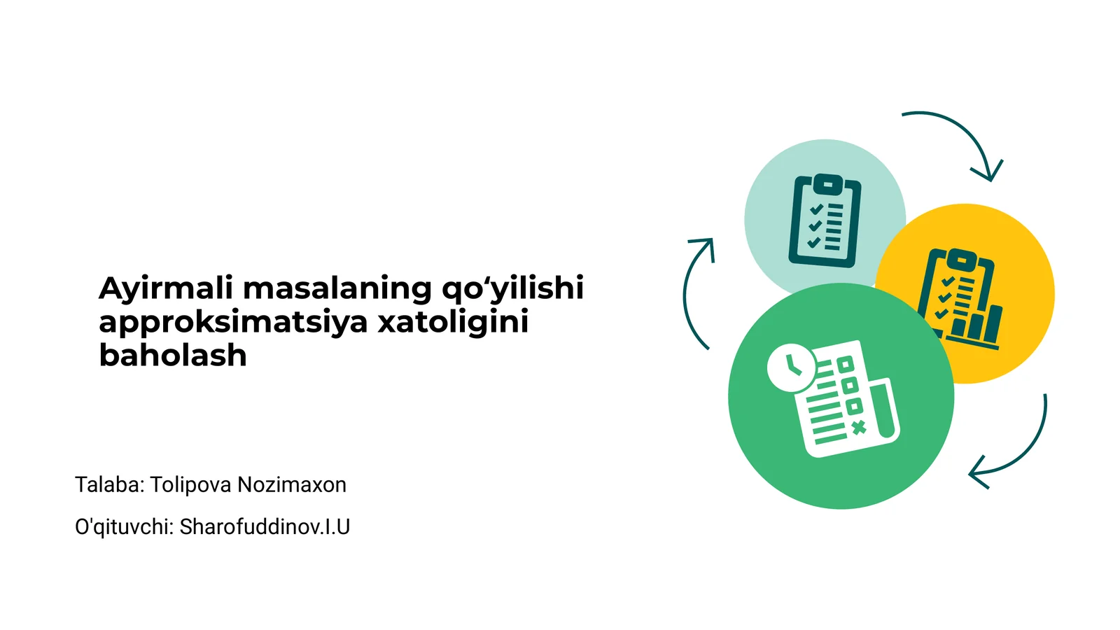 Ayirmali masalaning qoʻyilishi approksimatsiya xatoligini baholash