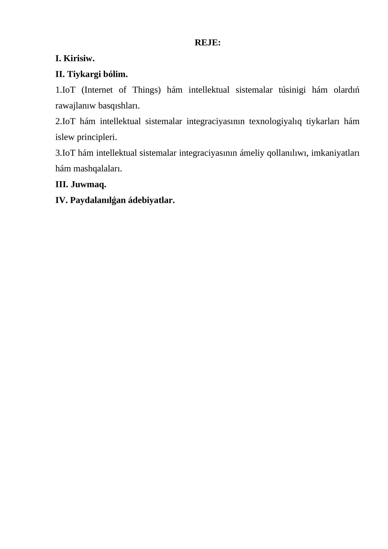 IoT (Internet of Things) hám intellektual sistemalar