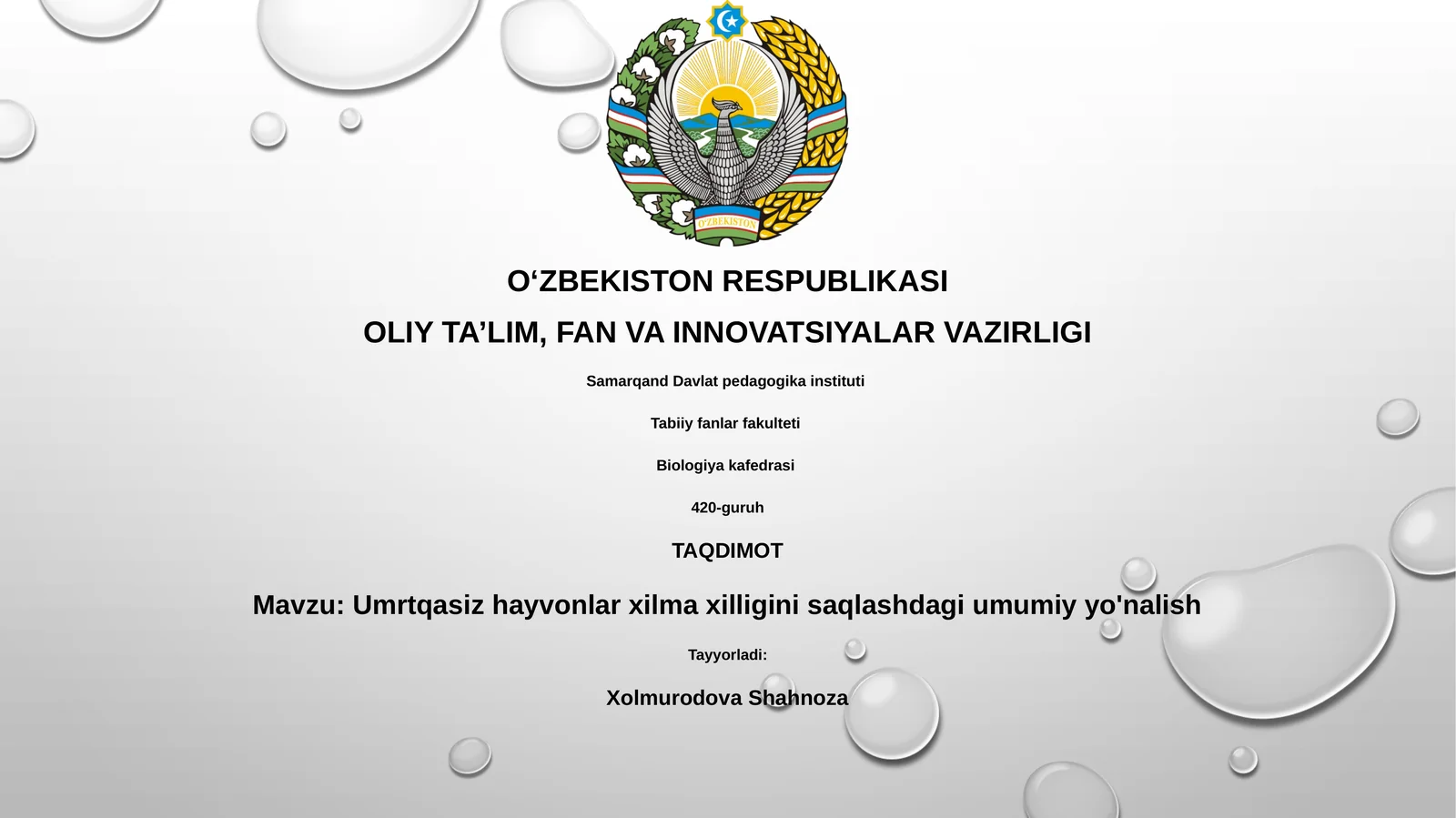 Umrtqasiz hayvonlar xilma xilligini saqlashdagi umumiy yo'nalish