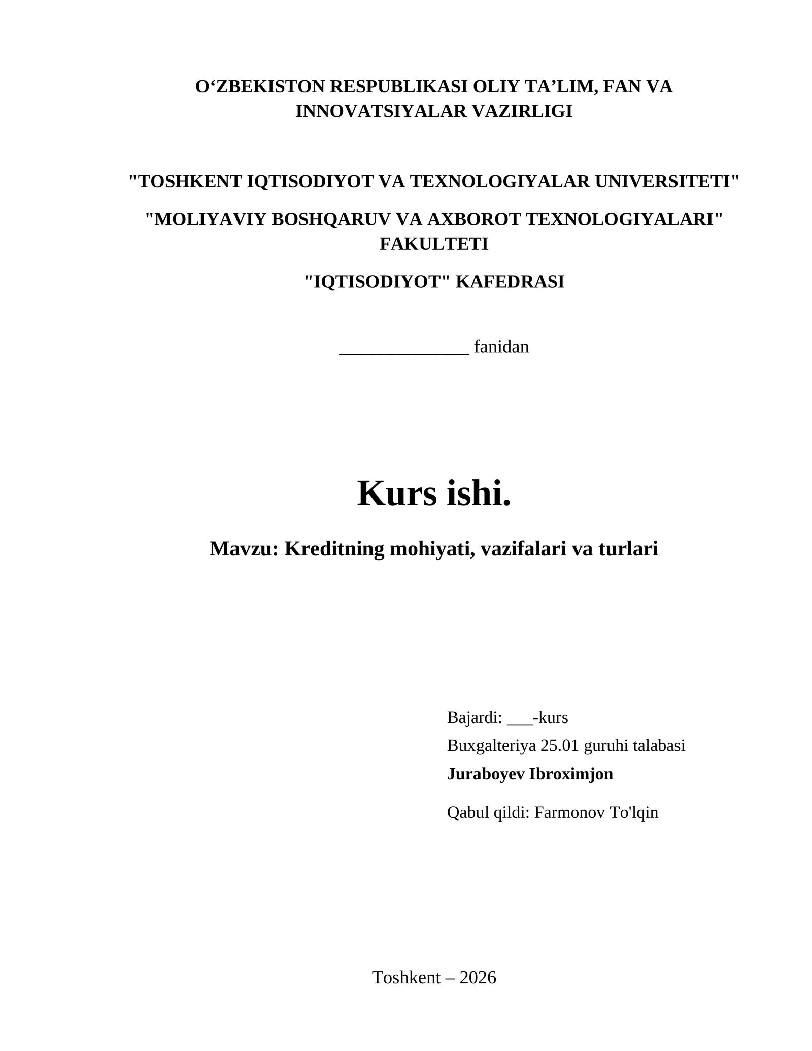 Kreditning mohiyati, vazifalari va turlari