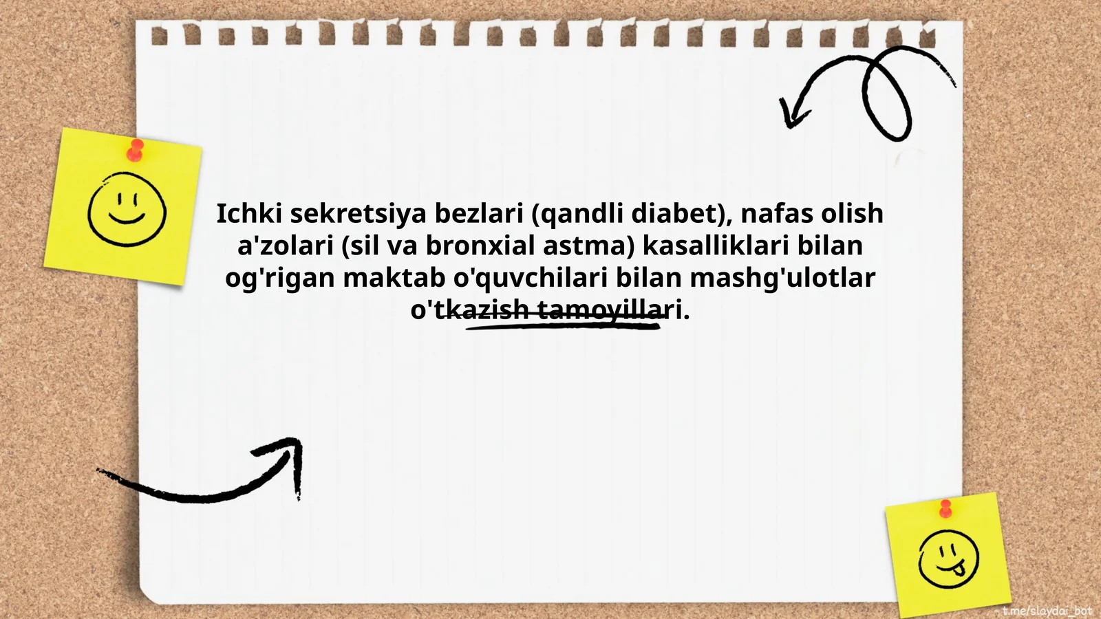 Ichki sekretsiya bezlari (qandli diabet), nafas olish a'zolari (sil va bronxial astma) kasalliklari bilan og'rigan maktab o'quvchilari bilan mashg'ulotlar o'tkazish tamoyillari