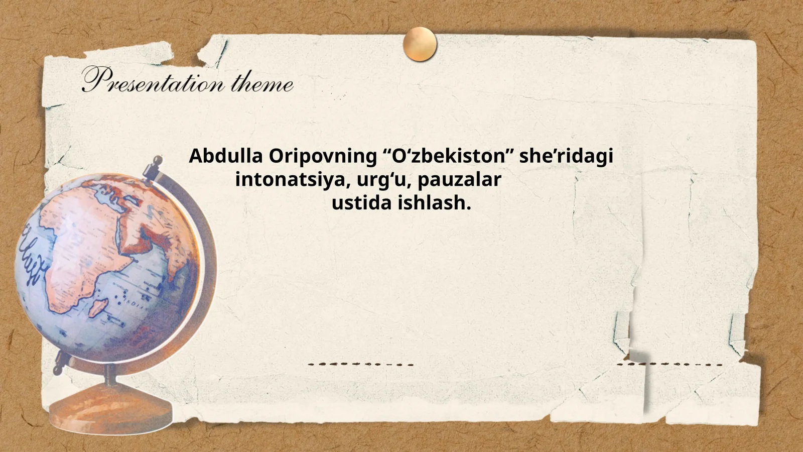 Abdulla Oripovning “O‘zbekiston” she’ridagi intonatsiya, urg‘u, pauzalar ustida ishlash