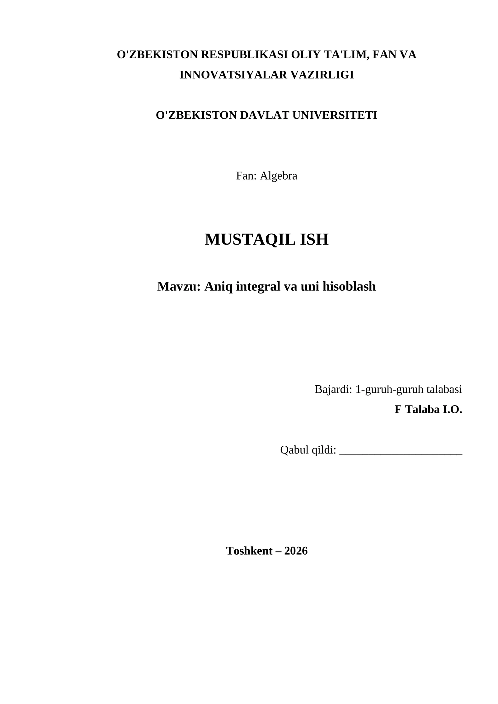 Aniq integral va uni hisoblash