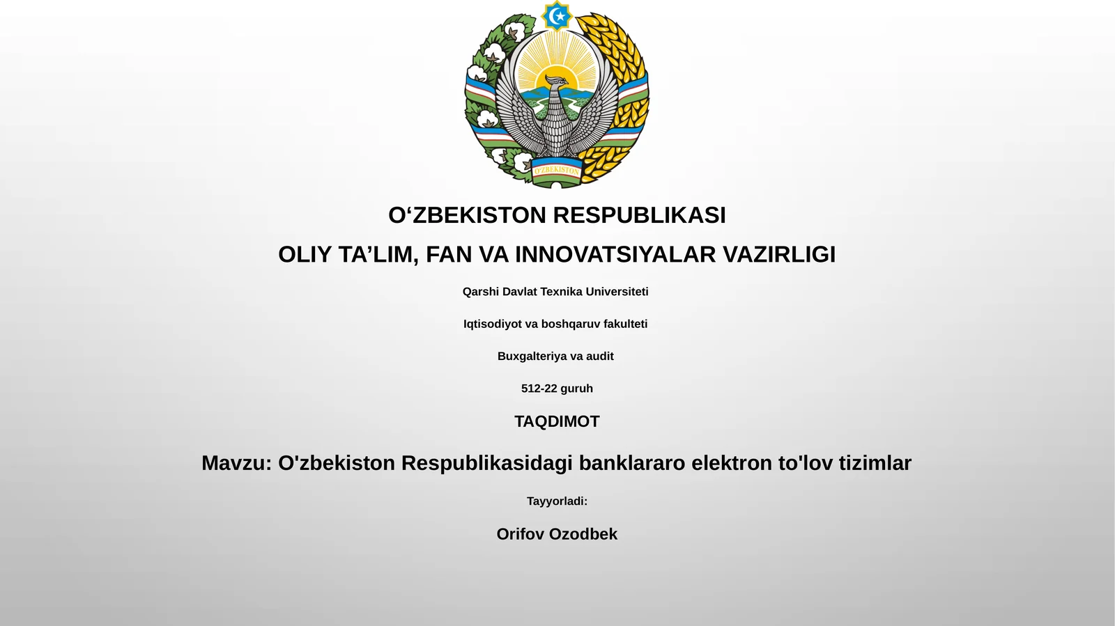 O'zbekiston Respublikasidagi banklararo elektron to'lov tizimlar