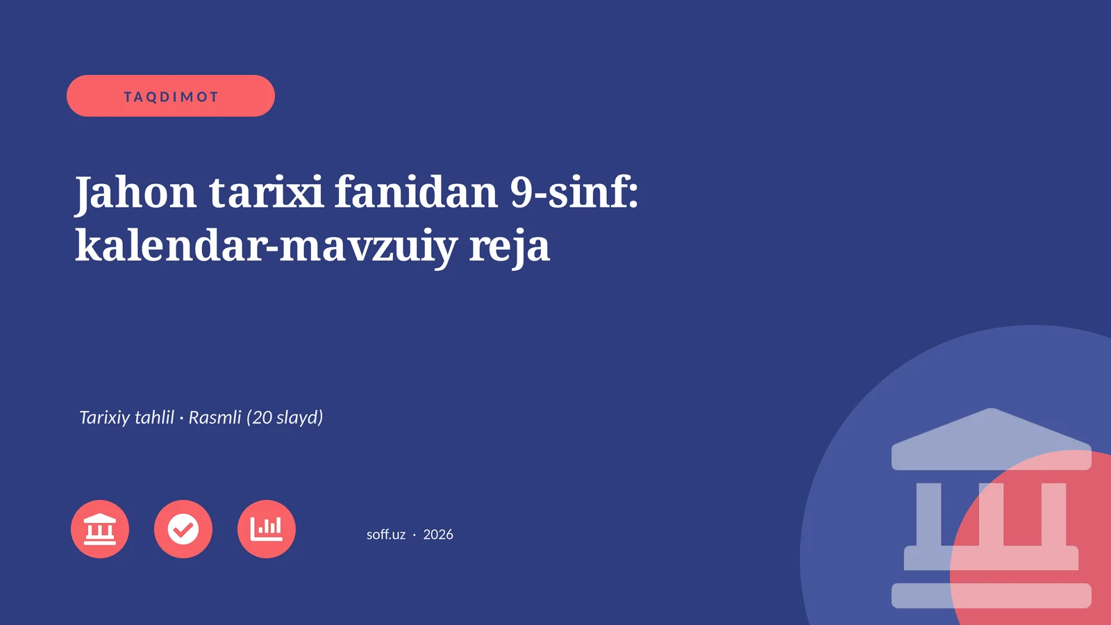 Jahon tarixi fanidan 9-sinf: kalendar-mavzuiy reja
