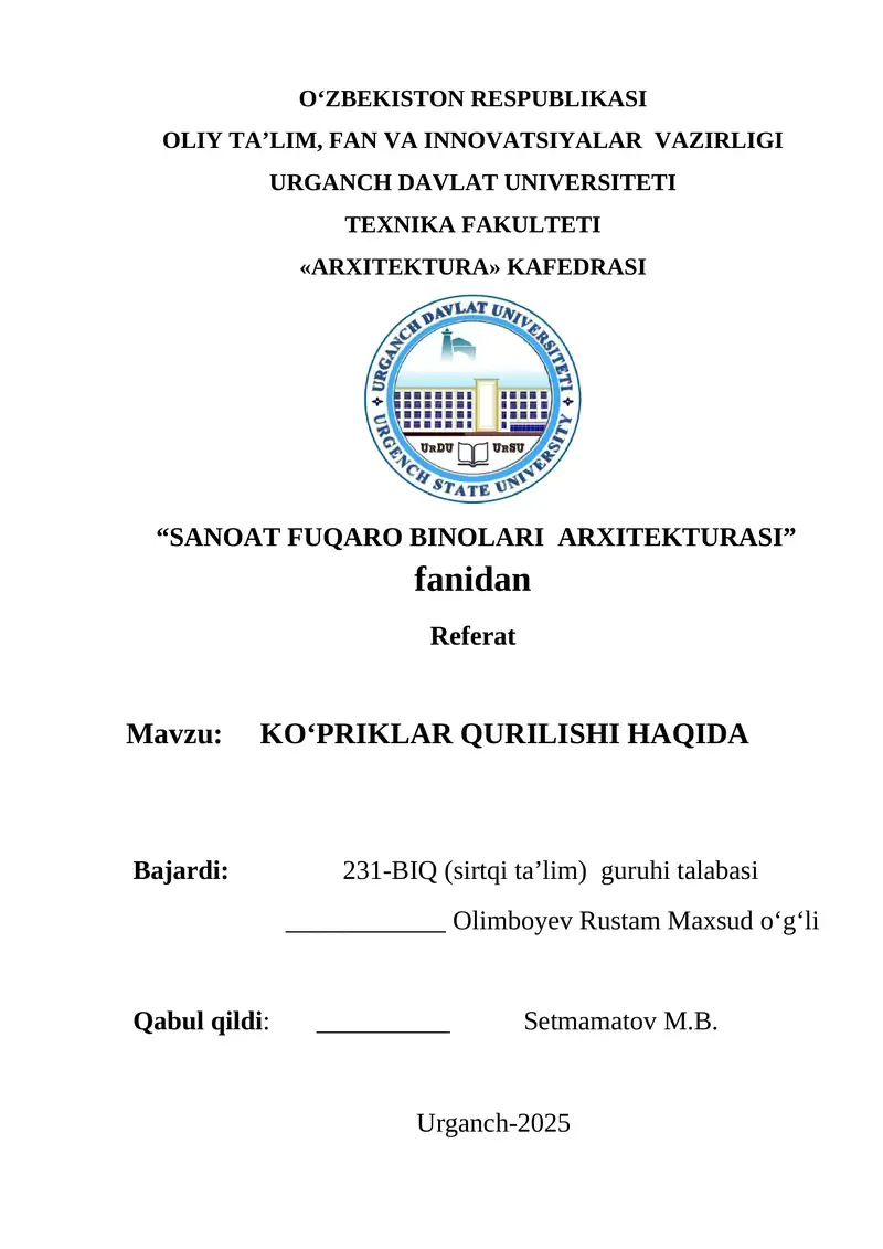 KO‘PRIKLAR QURILISHI HAQIDA