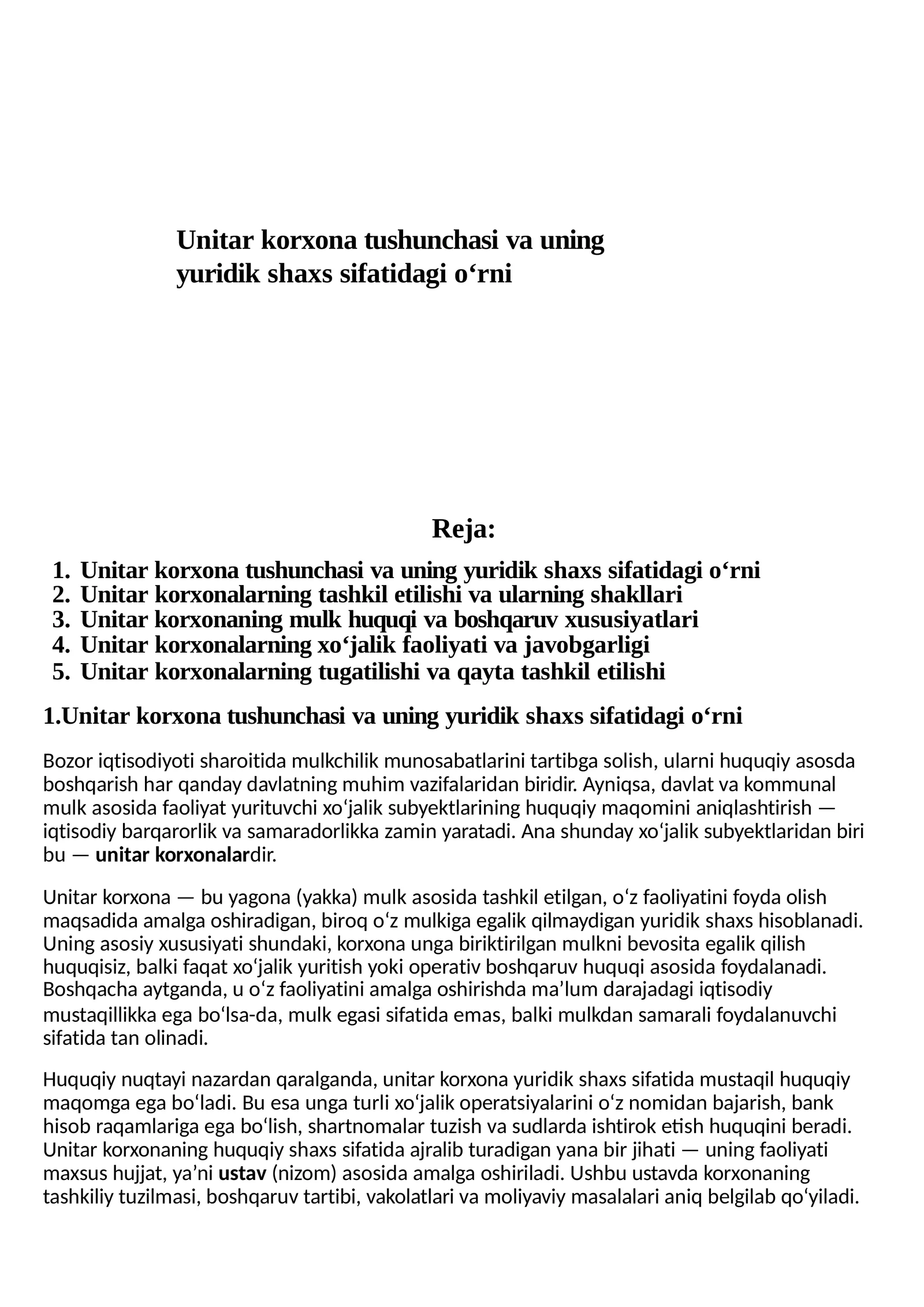Unitarkorxonat ushunchasi