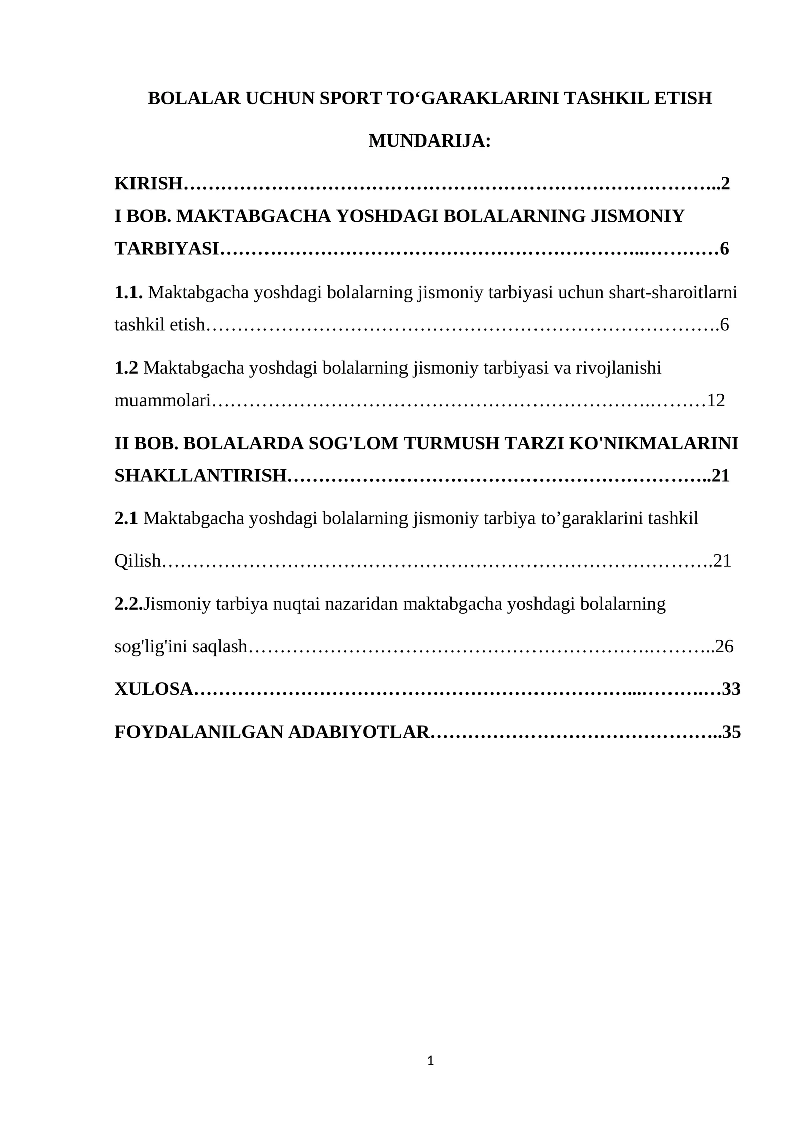 BOLALAR UCHUN SPORT TOʻGARAKLARINI TASHKIL ETISH