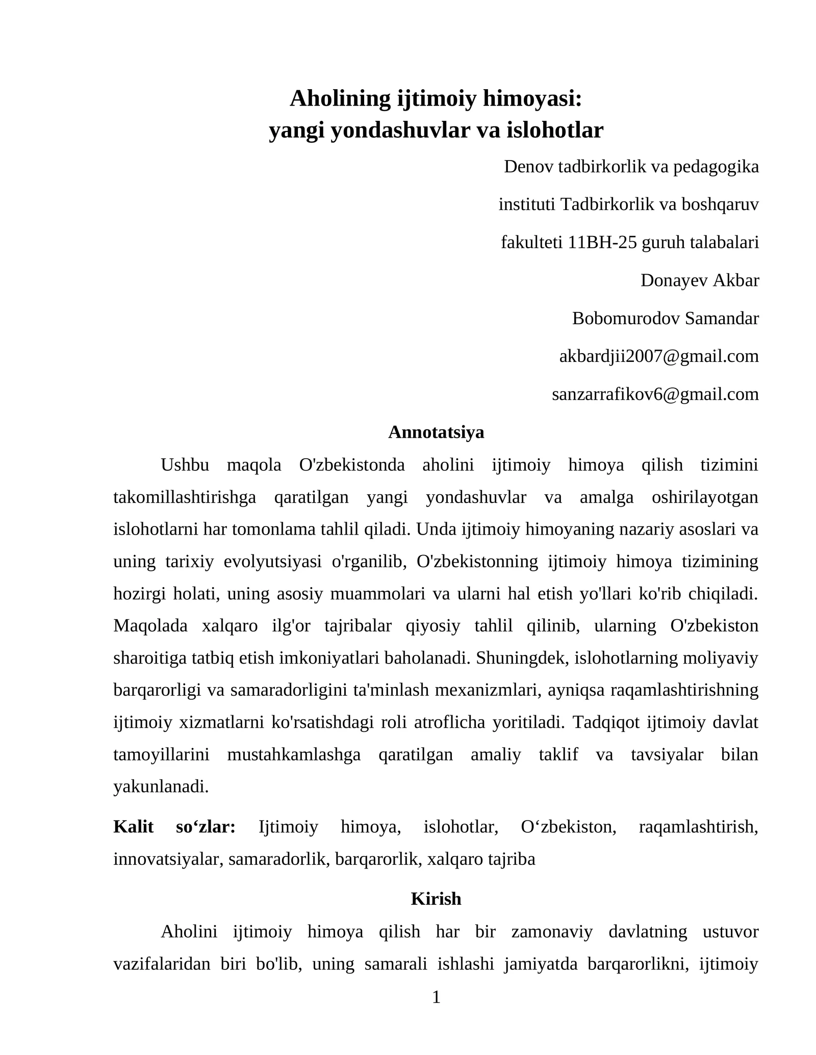 Yangi yondashuvlar va islohotlar
