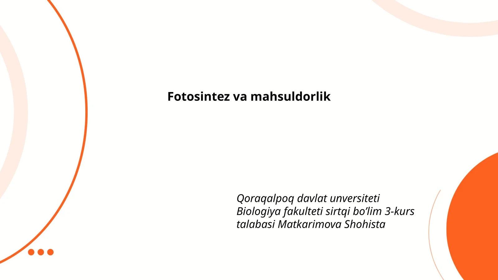 Fotosintez va mahsuldorlik