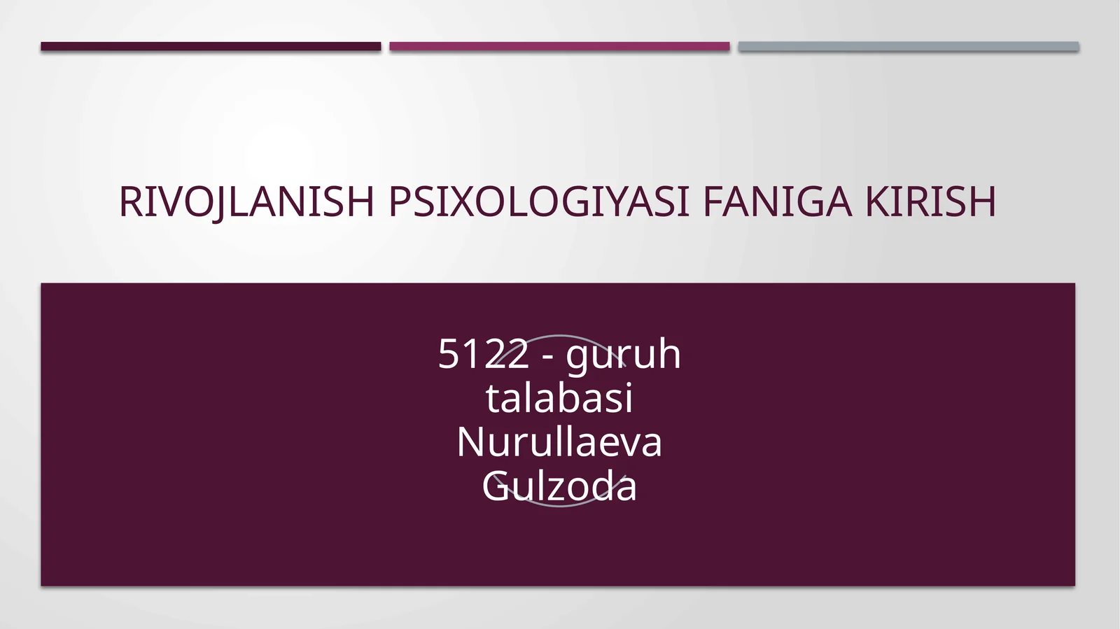 Rivojlanish psixologiyasi faniga kirish