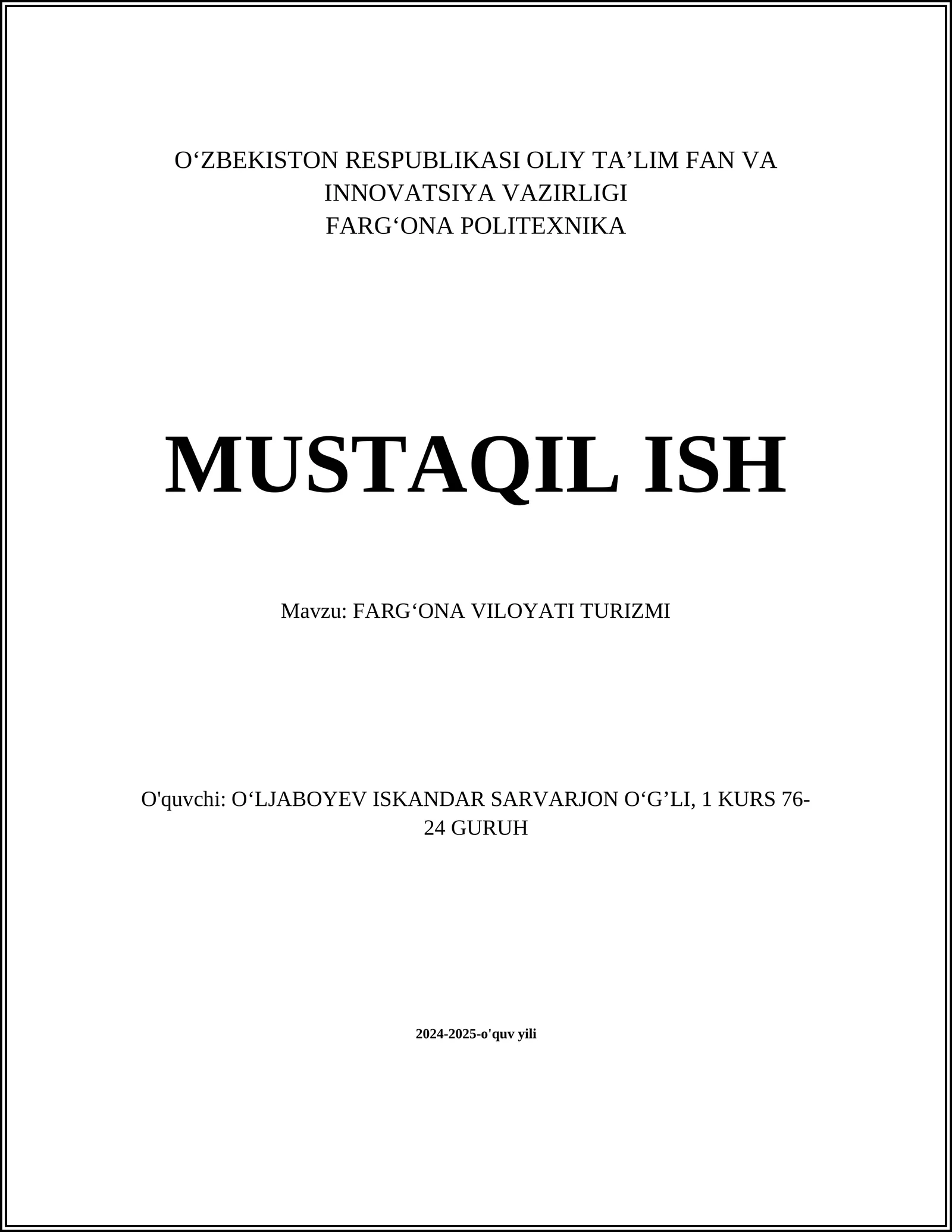 FARGʻONA VILOYATI TURIZMI