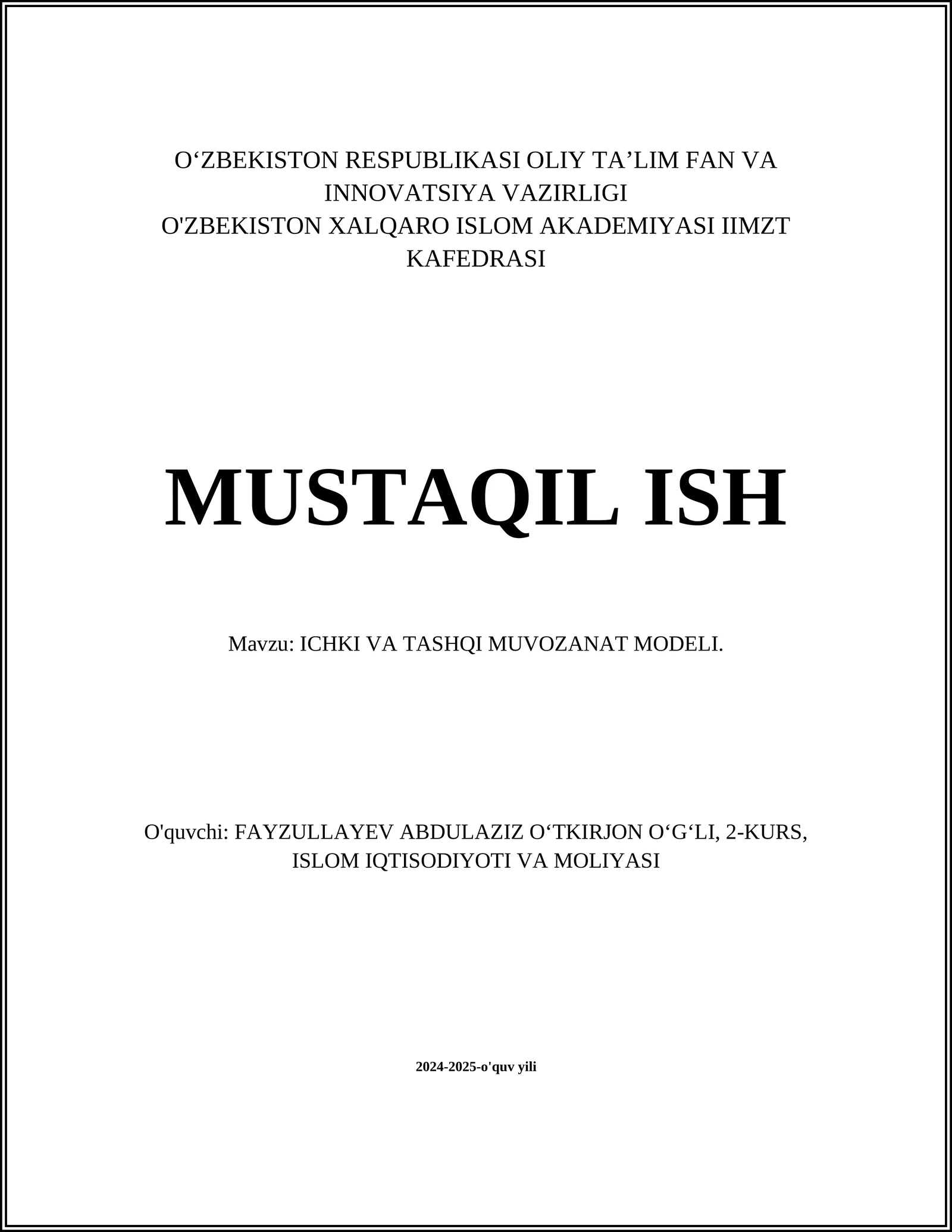ICHKI VA TASHQI MUVOZANAT MODELI
